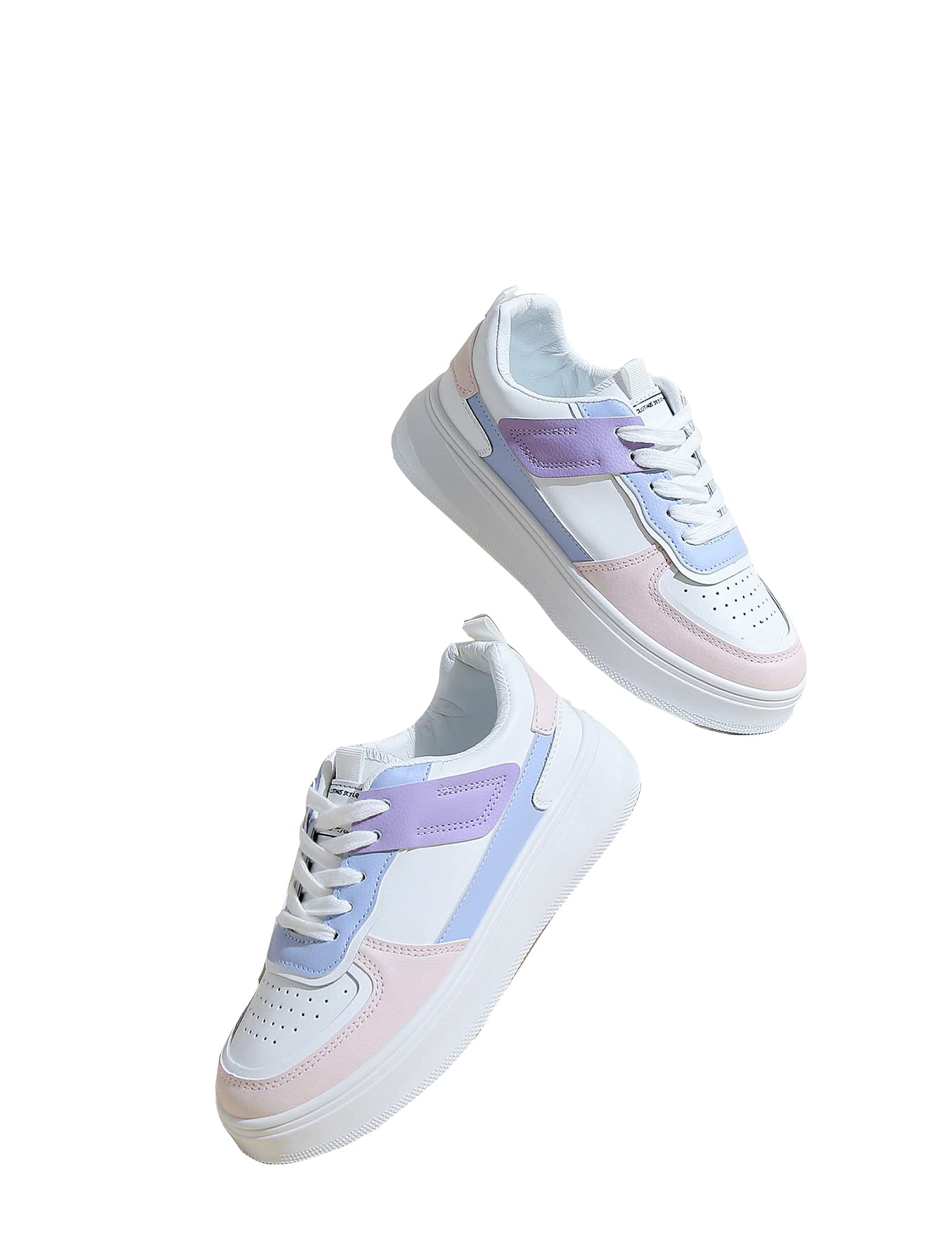 WDIRARA Women's Colorblock Lace-Up Sneakers - Casual Skater Shoes with Round Toe | Perfect for Daily Wear, Street Fashion & Outfits with Dresses or Jeans