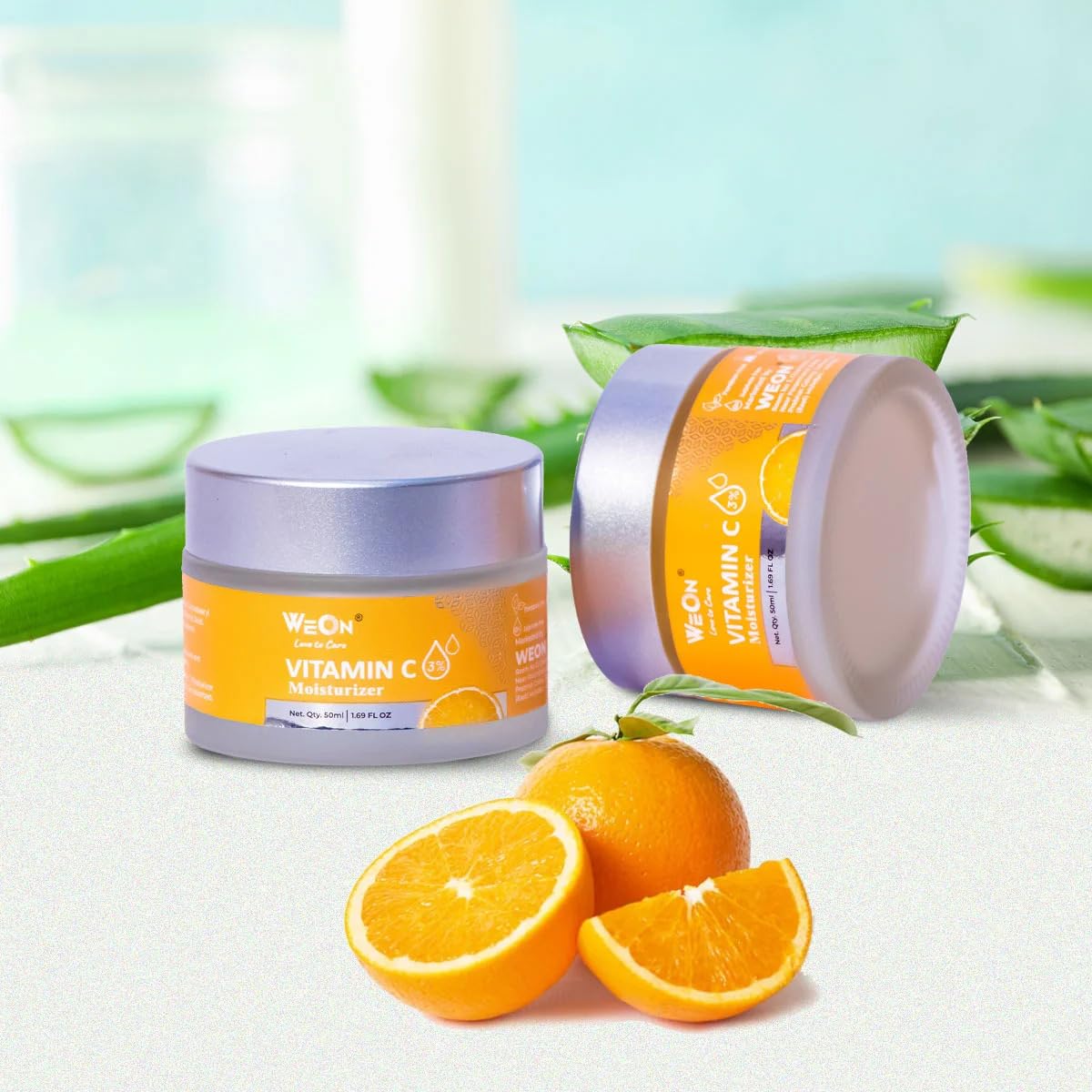 WeOn Vitamin C Intense Moisturizer Cream with Hyaluronic Acid for Dry & Sensitive Skin | Skin Repair & Barrier Strengthening | Brightens Dull Skin | 50g x 2 Pack | Day & Night Hydration for Face & Neck Care