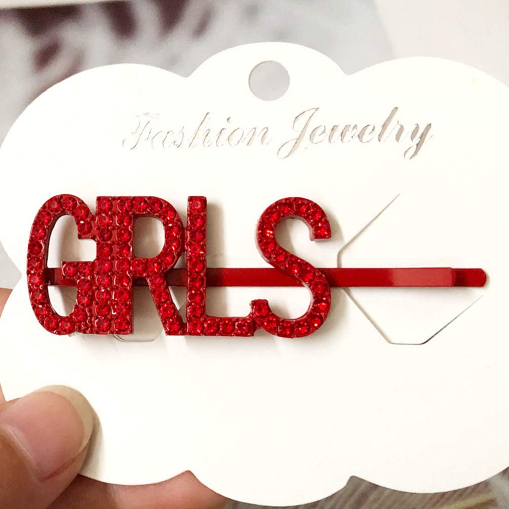 Beaupretty Red Rhinestone Words Hair Clips - Bling Crystal Letter Hair Pins for Women & Girls | Elegant Barrettes & Hair Accessories for Parties, Weddings & Daily Styling