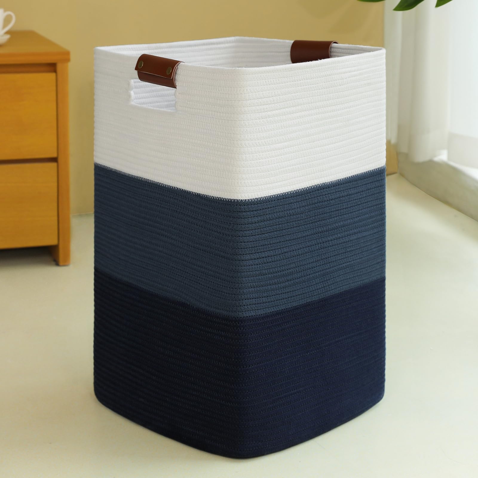 Extra Large 96L Laundry Hamper Basket - Woven Cotton Storage Bin with Handles for Blankets, Pillows & Clothes - Gradient Blue | Perfect for Living Room, Bedroom & Laundry Organization
