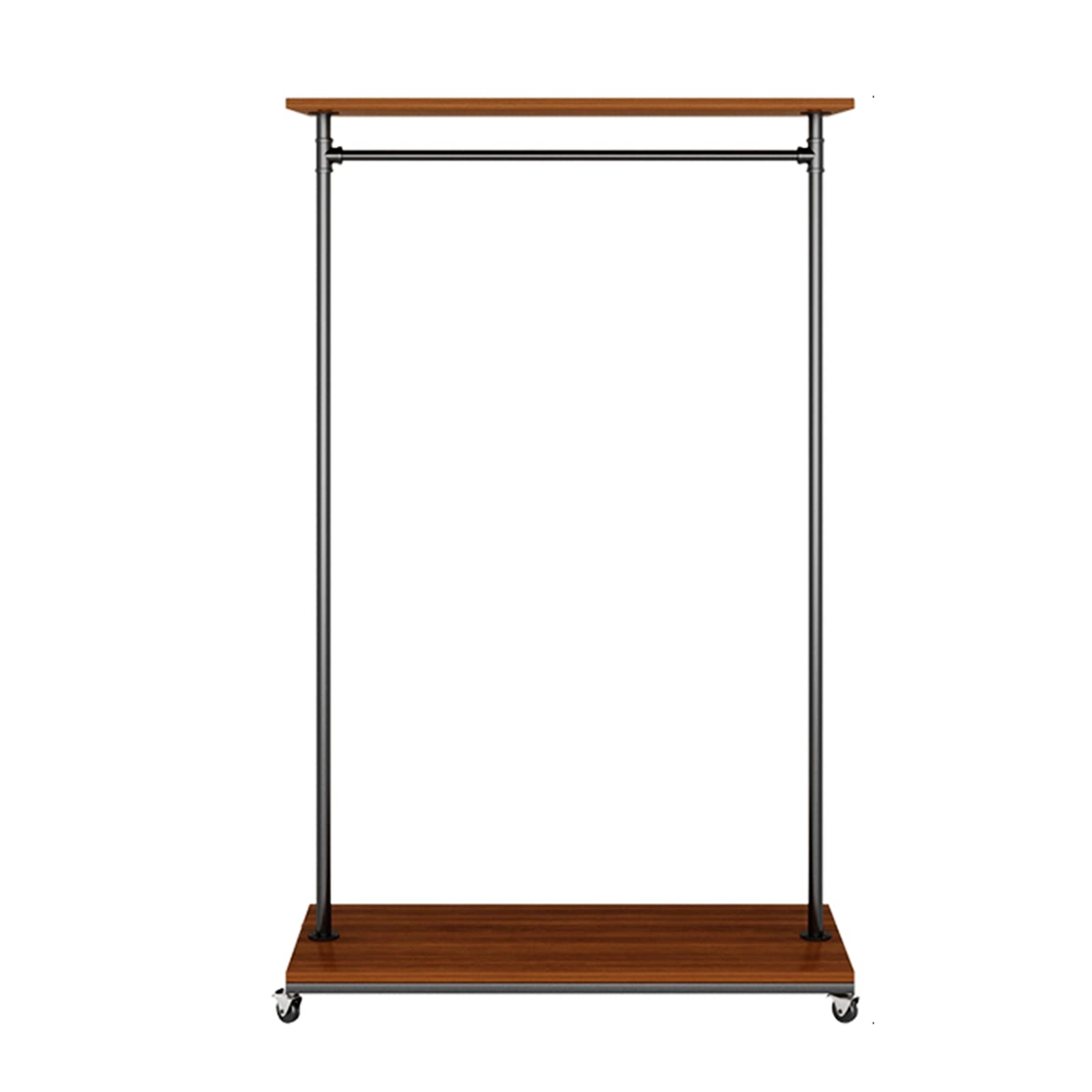Heavy-Duty Industrial Rolling Clothes Rack with 2-Tier Wooden Shelves - Rustic Brown & Black for Bedroom, Laundry Room or Closet Organization