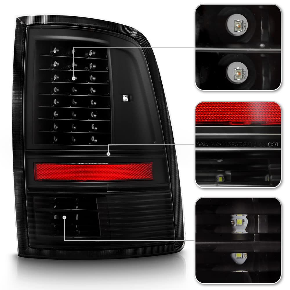 ACANII LED Tail Lights for 2009-2018 Dodge Ram 1500/2500/3500 - Black Housing, Updated Design - Left & Right Rear Lamps for Enhanced Visibility & Style (Perfect for Night Driving & Truck Customization)