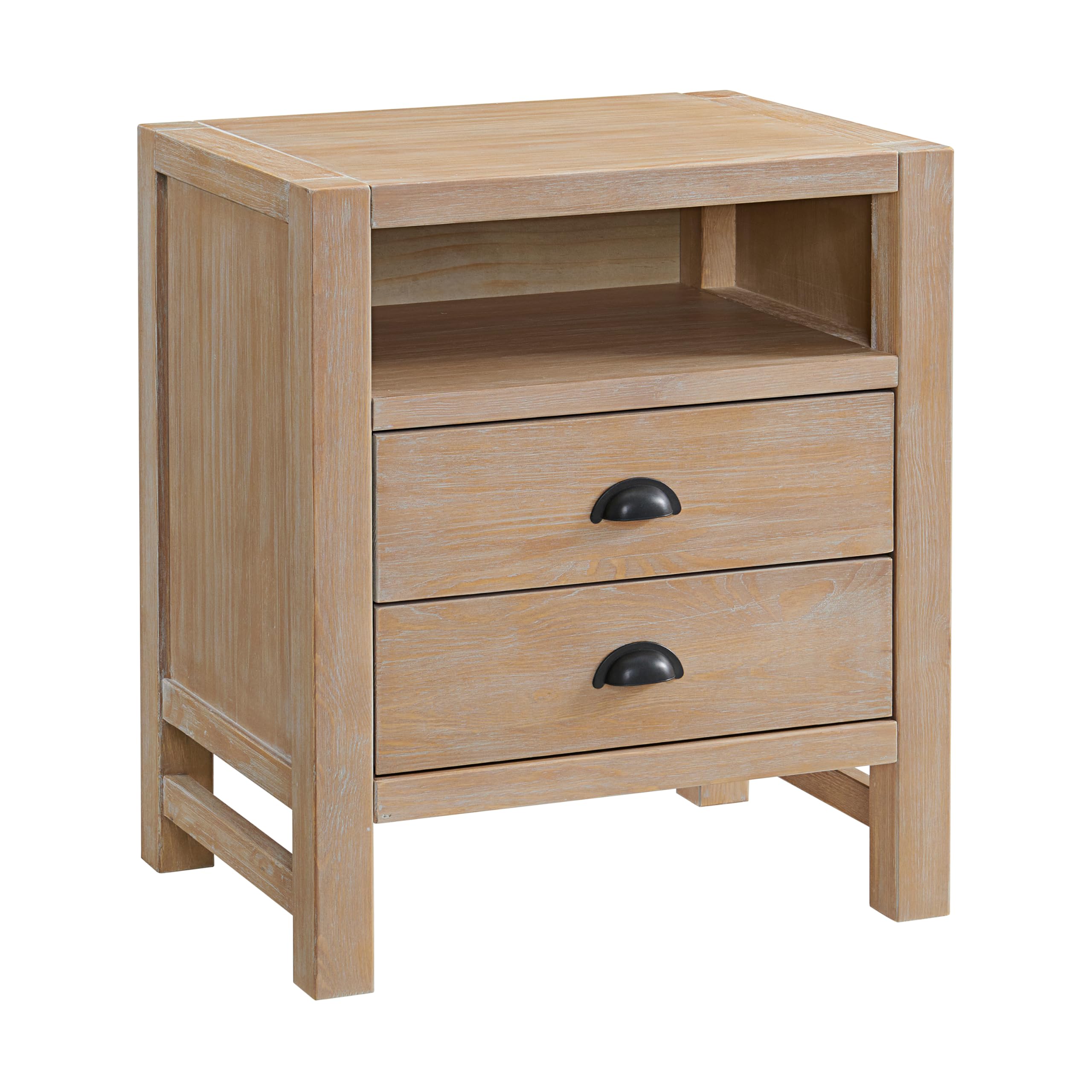 Arden 2-Drawer Wood Nightstand - 25 Inch Height Bedside Table with Oil Rubbed Bronze Drawer Pulls & Metal Glides - Solid Pine Wood Nightstand for Bedroom - Rustic Modern Furniture for Home Decor - Perfect for Bedroom, Guest Room or Dormitory