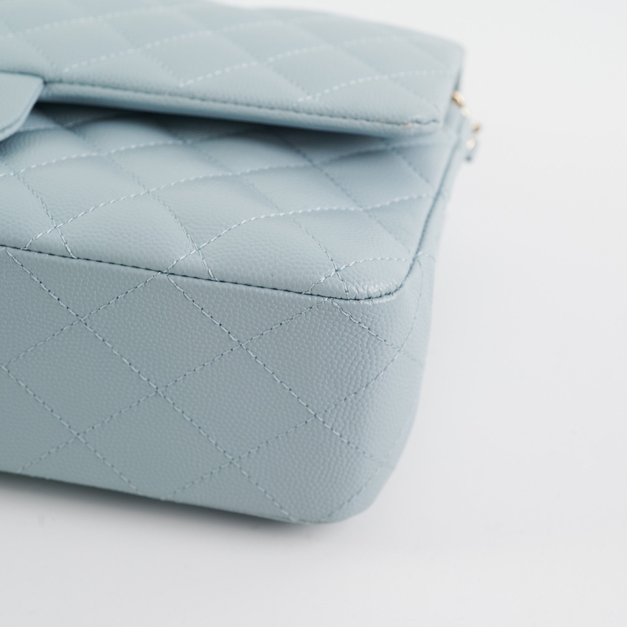 Chanel Classic Flap Medium/Large Light Blue Caviar Leather Shoulder Bag 22P Collection with Microchip - Luxury Designer Handbag for Women, Perfect for Parties, Weddings & Special Occasions