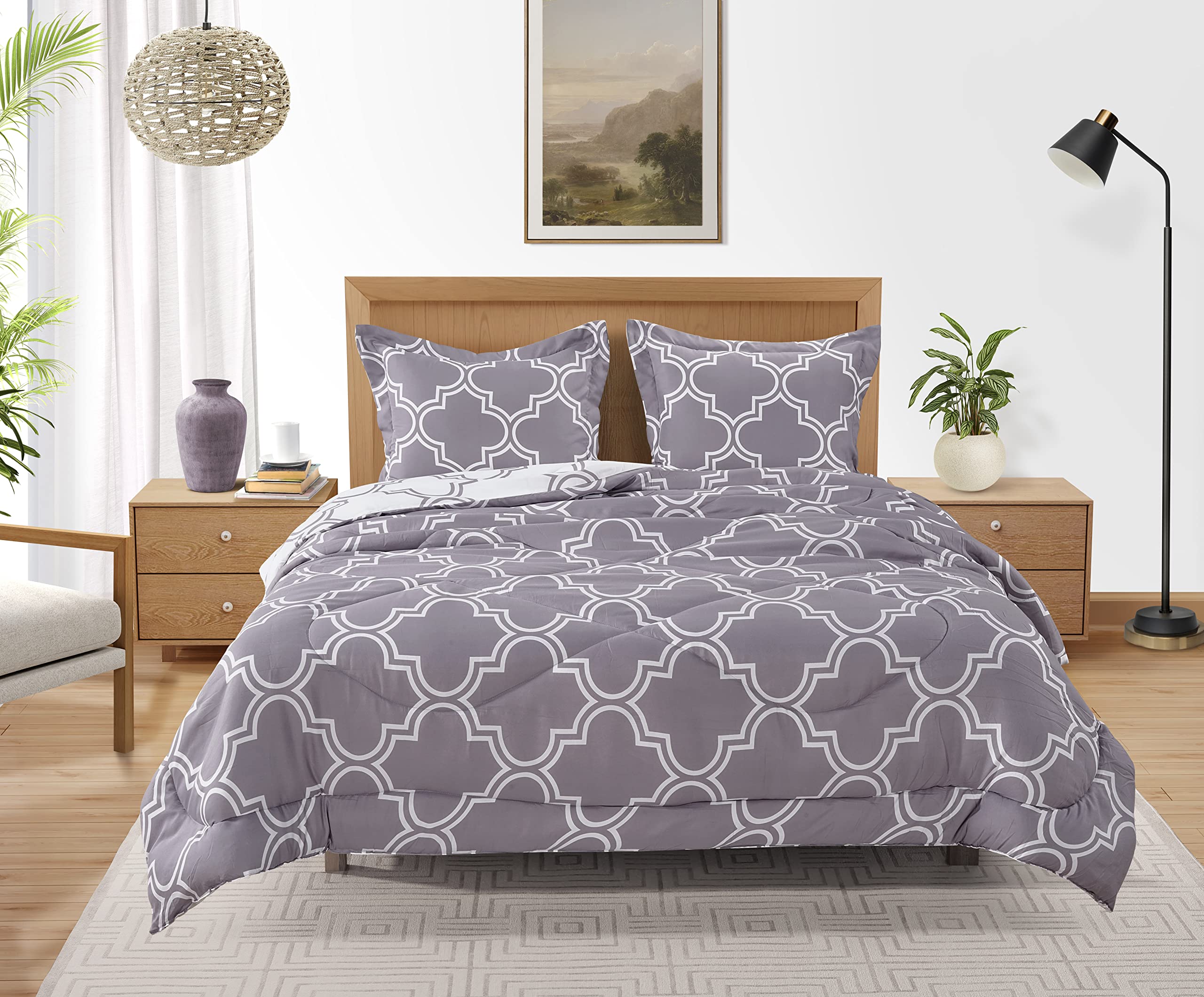 LANE LINEN King Size Comforter Set - 3 Piece Down Alternative Bedding, Ultra Soft Microfiber Comforter with 2 Pillow Shams, Lightweight & Breathable for All Seasons - Lilac Purple - Perfect for Master Bedroom, Guest Room & Cozy Home Decor