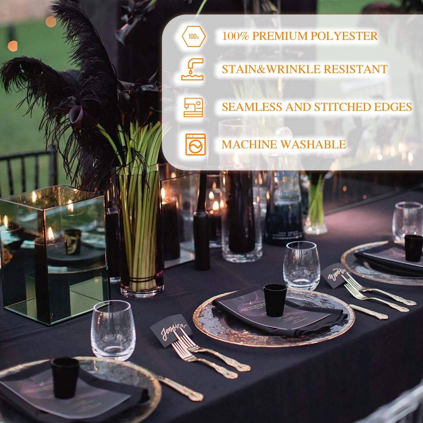 WIGENIUS 6 Pack Black Rectangle Tablecloths 60x84 Inch - Premium Polyester Fabric for 4 Foot Tables - Wrinkle Resistant & Washable - Perfect for Parties, Weddings, Banquets & Home Dining Decor