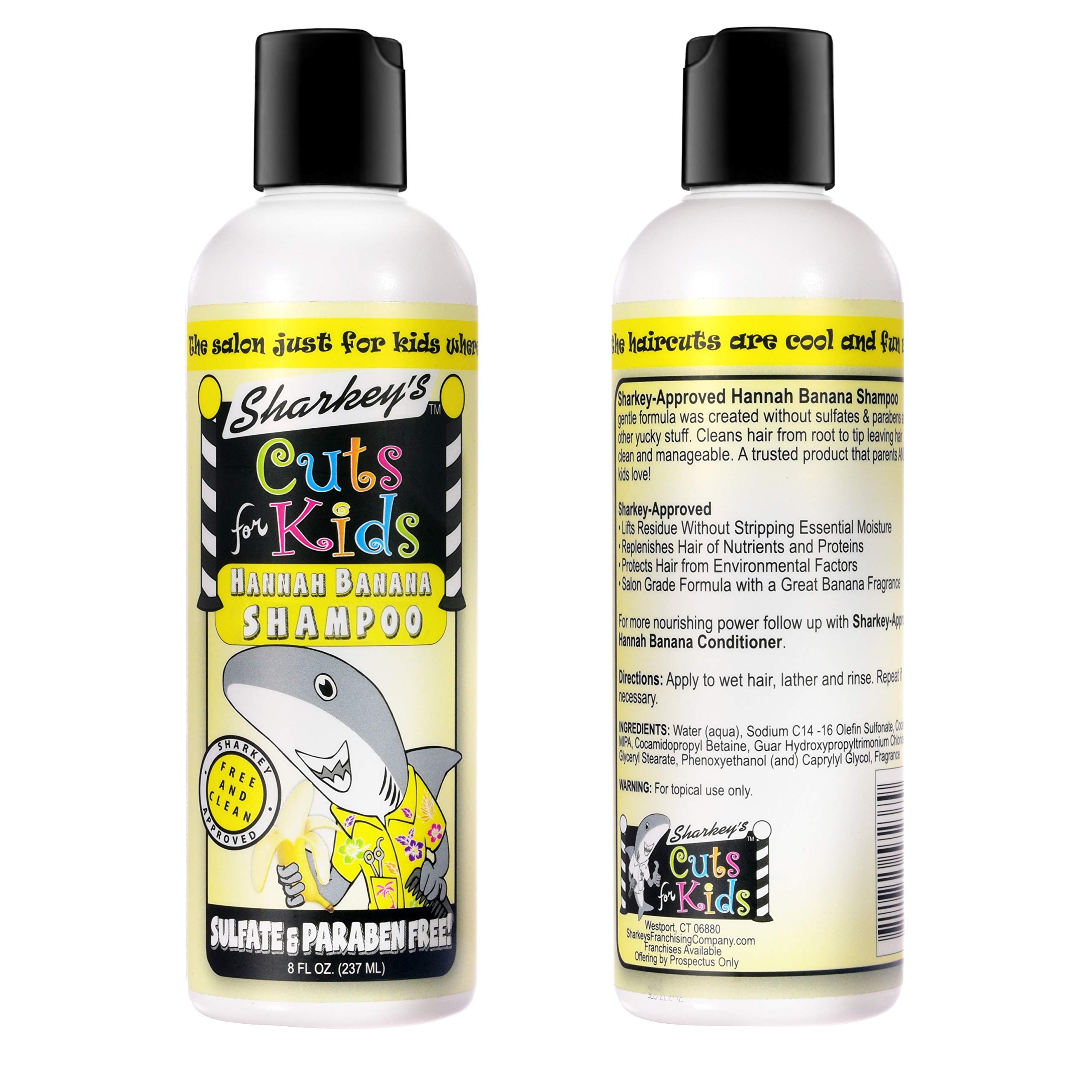 Sharkey's Banana Scented Kids Shampoo & Conditioner Set - Sulfate Free, Paraben Free with Baby Shark Plush Backpack Clip or Lunchbox Clip | Gentle Hair Care for Toddlers & Children | Perfect for Bath Time, Travel & School Accessories