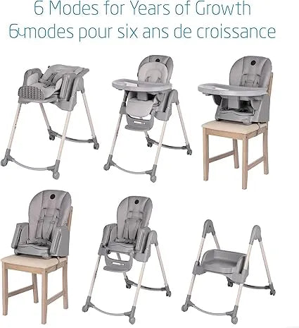 Minla 6-in-1 Convertible High Chair for Babies & Toddlers - Cascade Grey | Adjustable Height, Reclining Seat & Removable Tray | Perfect for Dining, Feeding & Playtime