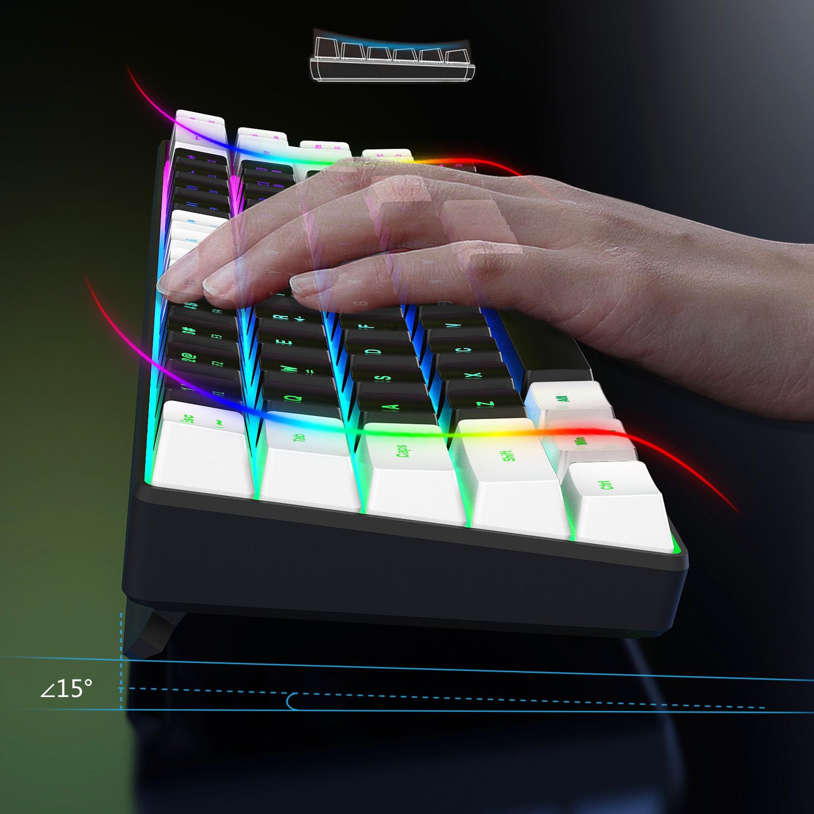 68-Key RGB Backlit Wired Gaming Keyboard - Compact USB Mechanical Keyboard with Ergonomic Design for PC & Desktop (White/Black) - Perfect for Esports, Gaming & Office Work