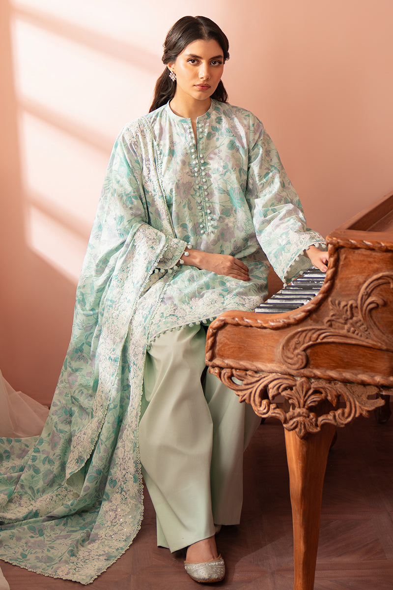 Stylish Mint Haze 3-Piece Outfit Set for Women - Shirt, Trousers & Dupatta | Perfect for Casual Wear, Office Outfits & Special Occasions