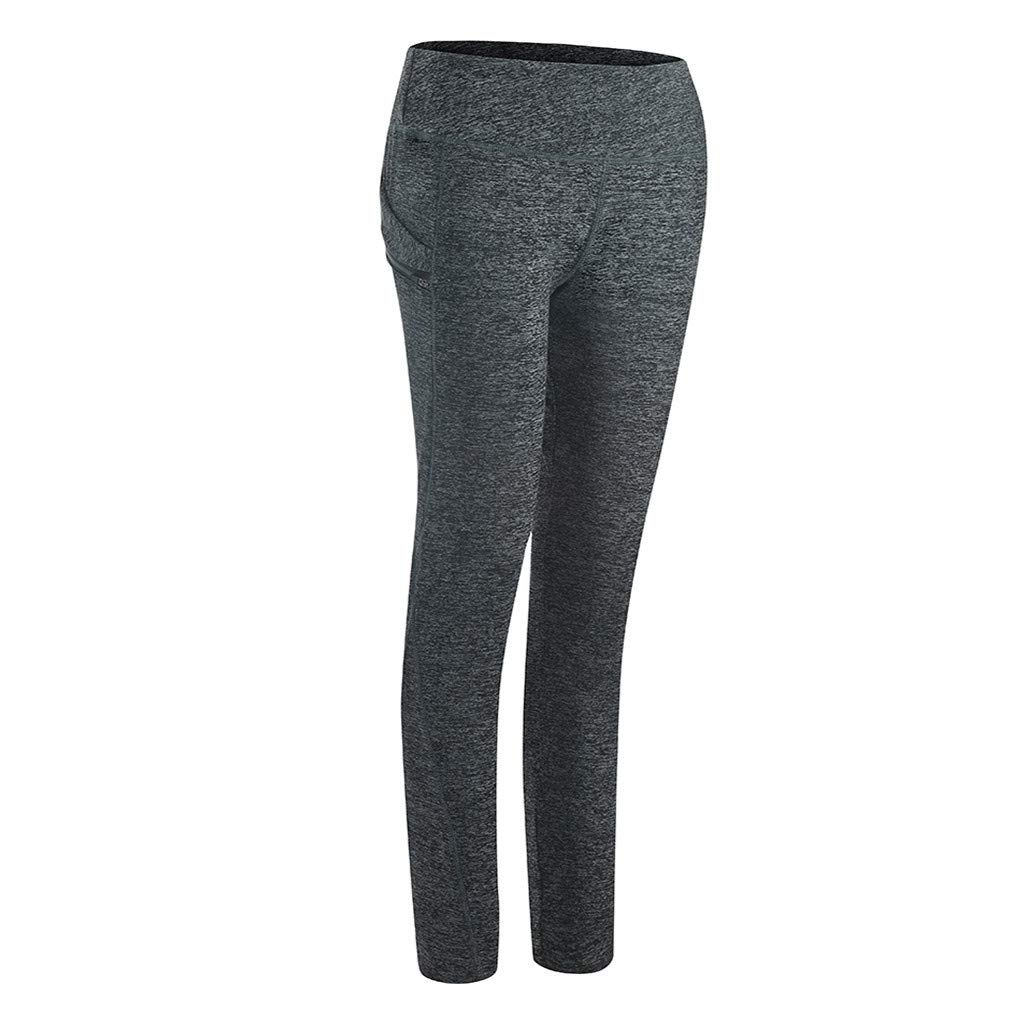 Ikevan Women's High Waist Tummy Control Leggings with Pockets - Solid Stretch Yoga Pants for Running, Fitness & Workout - Dark Gray - Perfect for Gym, Yoga & Everyday Wear