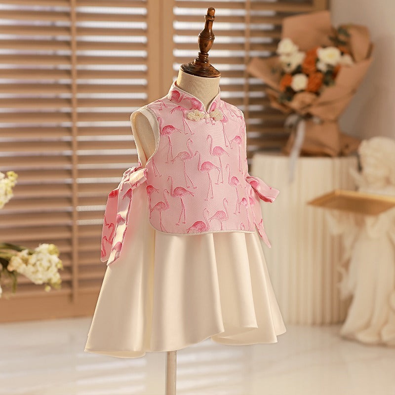Elegant Baby Red Crowned Crane Birthday Dress for Girls - Princess Party Gown for Special Occasions, Birthday Celebrations & Photoshoots