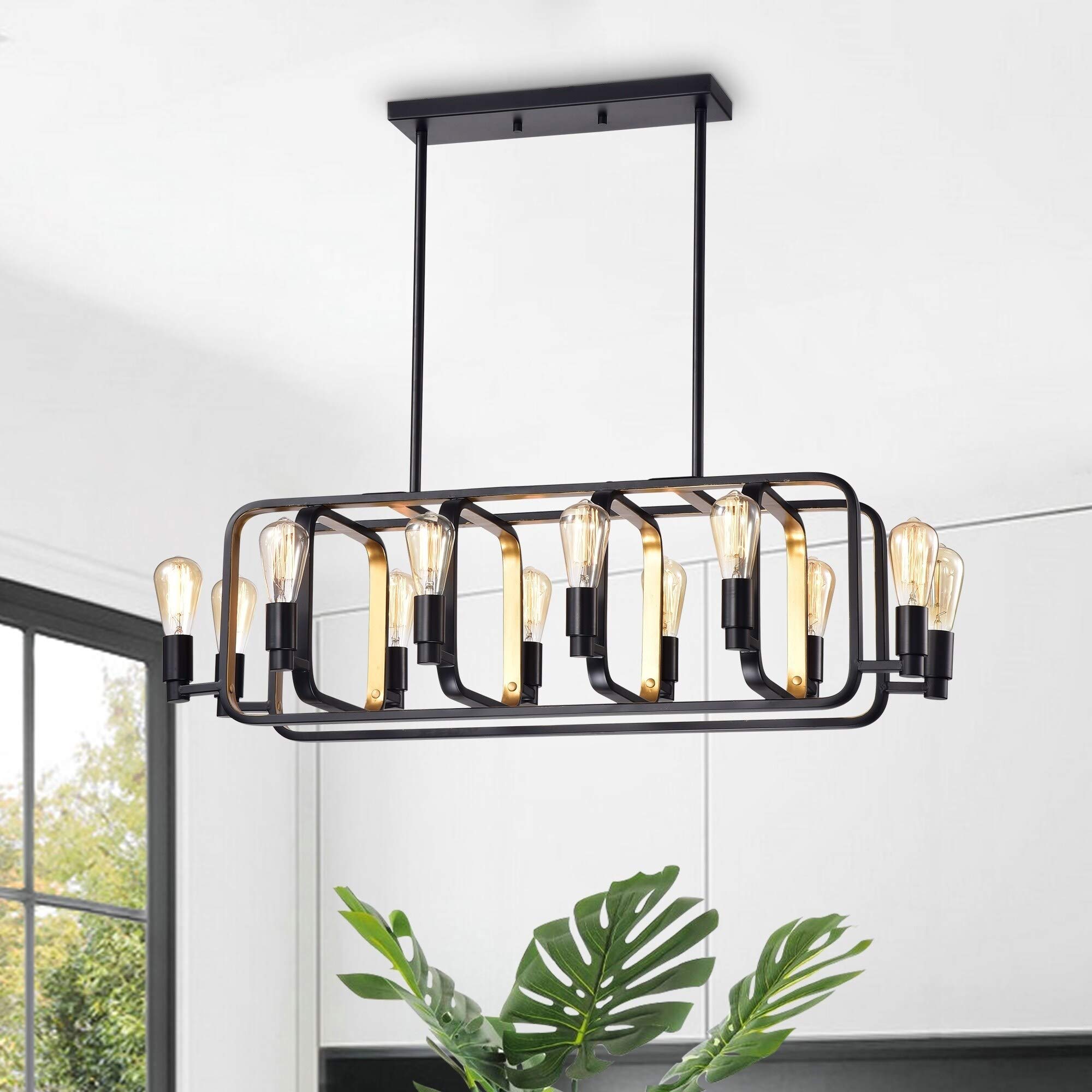 Elegant Black 12-Light Crystal Chandelier with Clear Glass Shades - Modern Glam Metal Ceiling Light Fixture for Dining Room, Living Room & Bedroom Decor