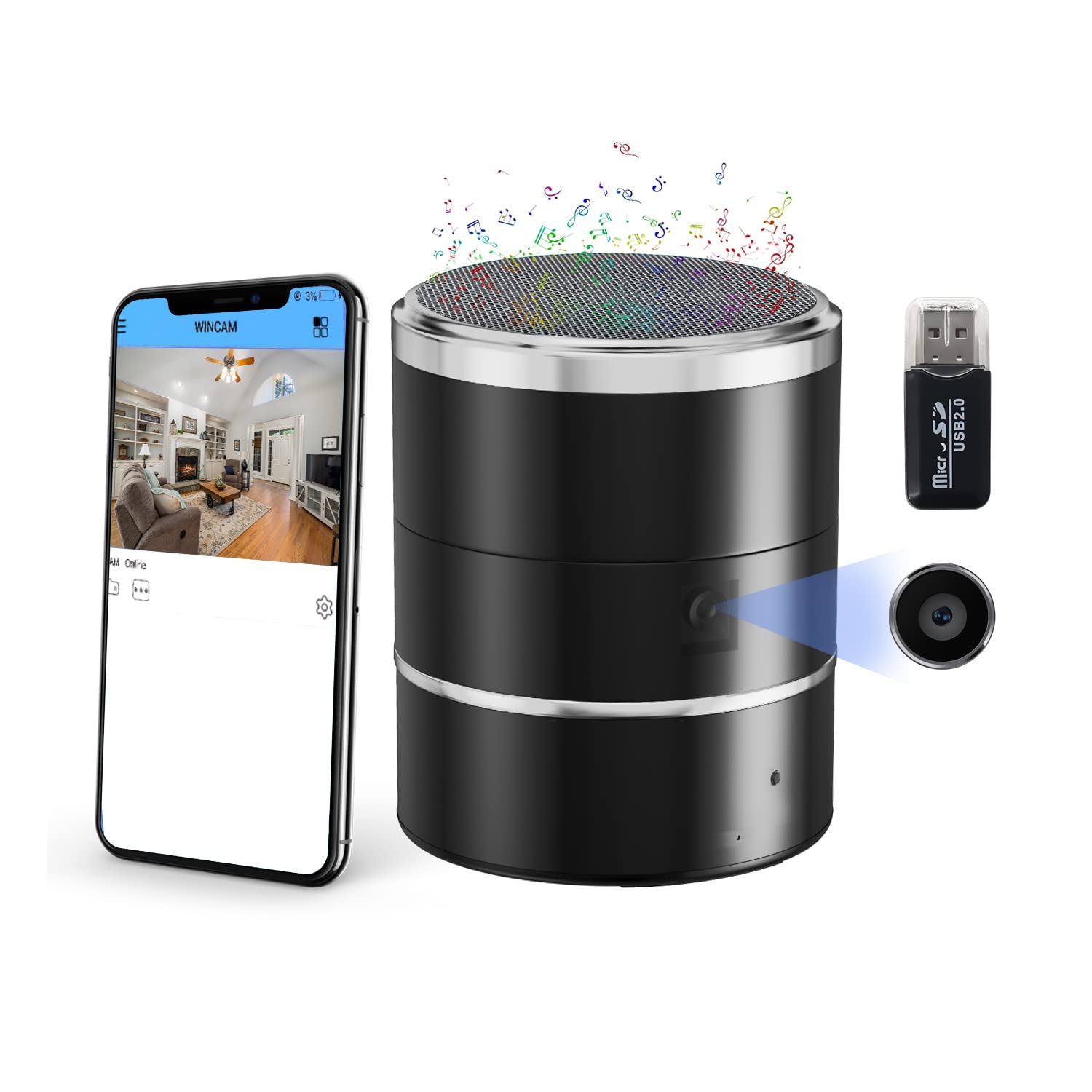 WiFi Hidden Camera Bluetooth Speaker - 180° Rotating Lens, Motion Detection Alarm, Real-Time Video Surveillance | Nanny Cam, Home Security, Office Monitoring, Pet Watching (Works with Phone App)