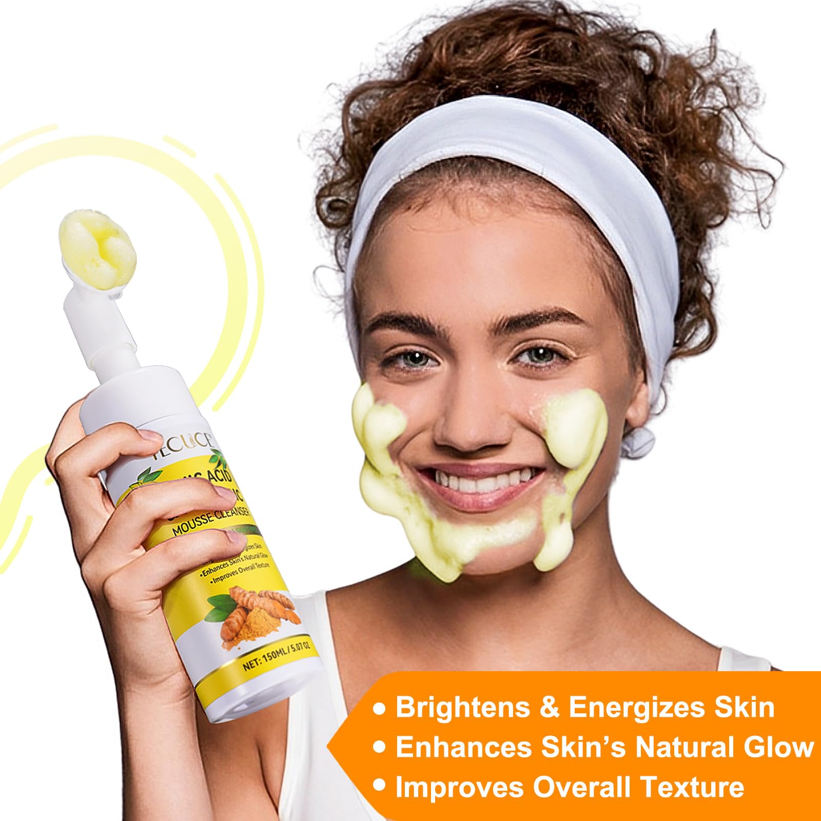 Turmeric & Kojic Acid Facial Cleansing Mousse - Deep Pore Cleanser for Skin Brightening, Firming & Keratin Removal (150ml) | Gentle Face Wash for Daily Skincare Routine & Acne-Prone Skin