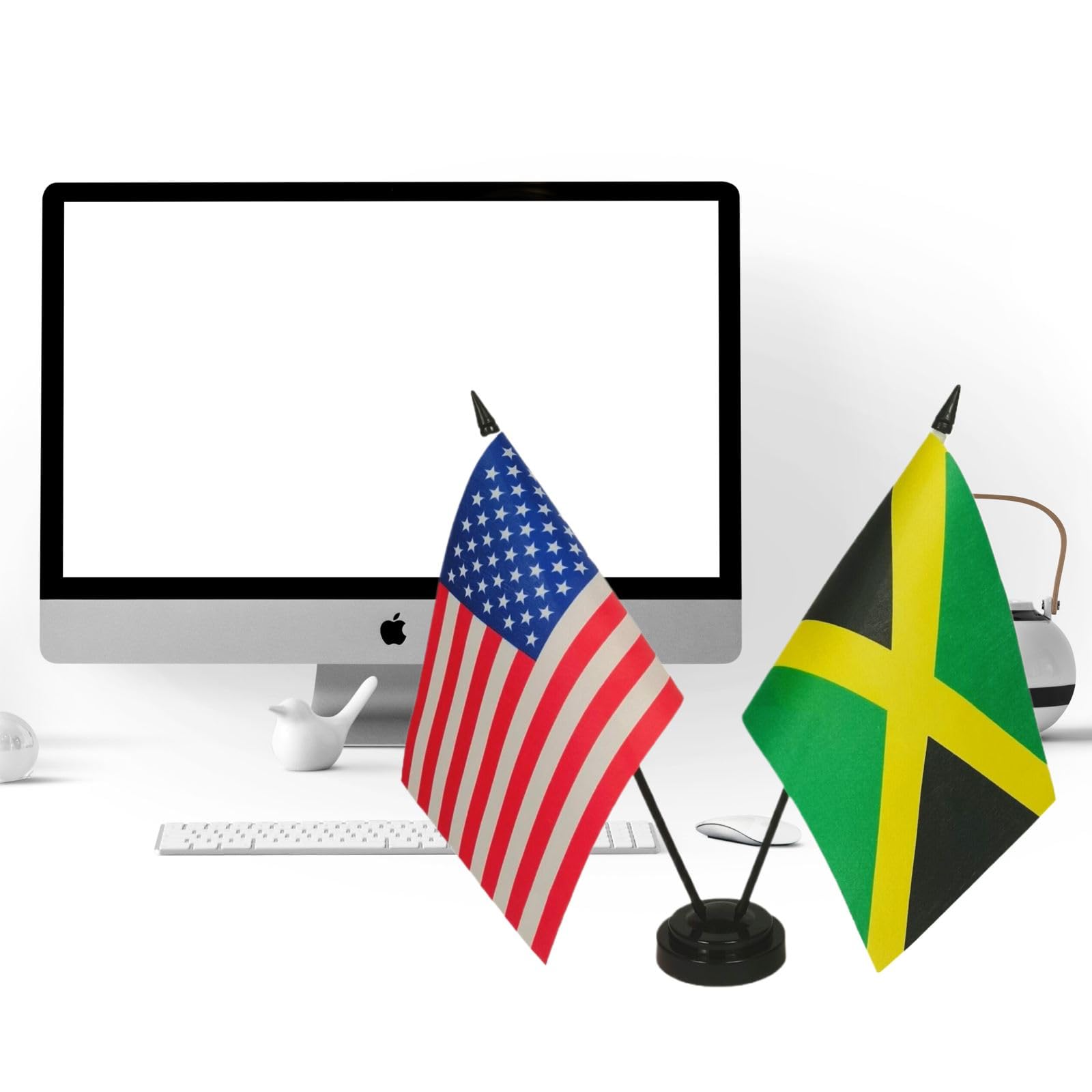 Miniature USA & Jamaica Friendship Table Flags Set - American and Jamaican Desk Flags for Office, Home Decor, Room Display - Perfect for International Events, Cultural Celebrations, and Diplomatic Gifts