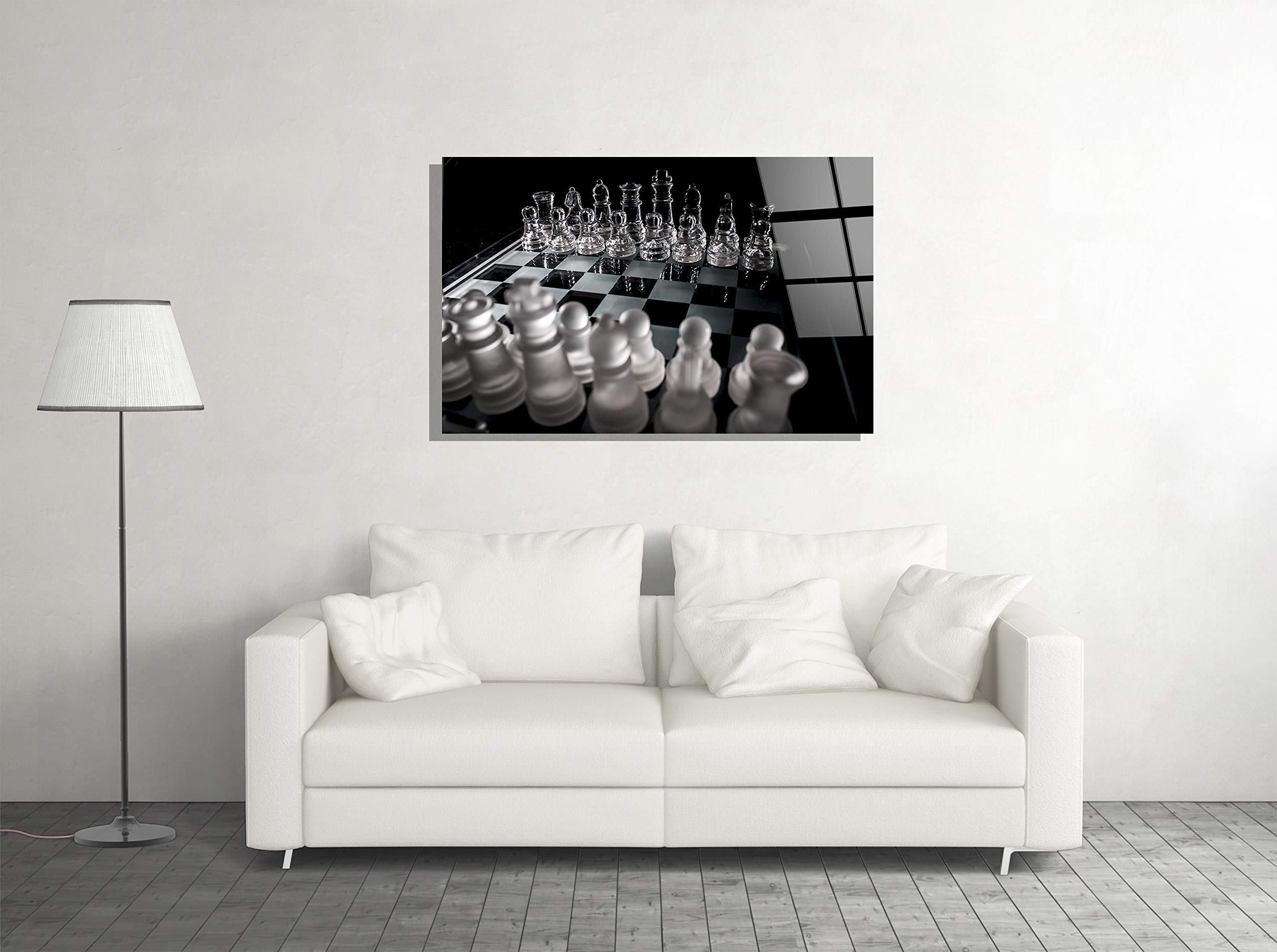 Premium Chess Game Photo Print Tempered Glass Wall Art - Elegant Home Decor & Luxury Gift for Chess Lovers - Perfect for Living Room, Office, or Game Room Decor