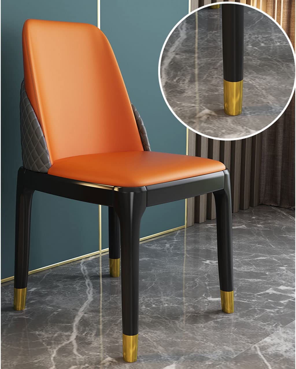 Premium Dark Gray Leather Dining Chairs Set of 2 - Modern Kitchen Counter Stools with Soft Padded Seat & Beech Wood Legs (Black Gold Feet) - Perfect for Breakfast Bars, Kitchen Islands & Contemporary Dining Areas