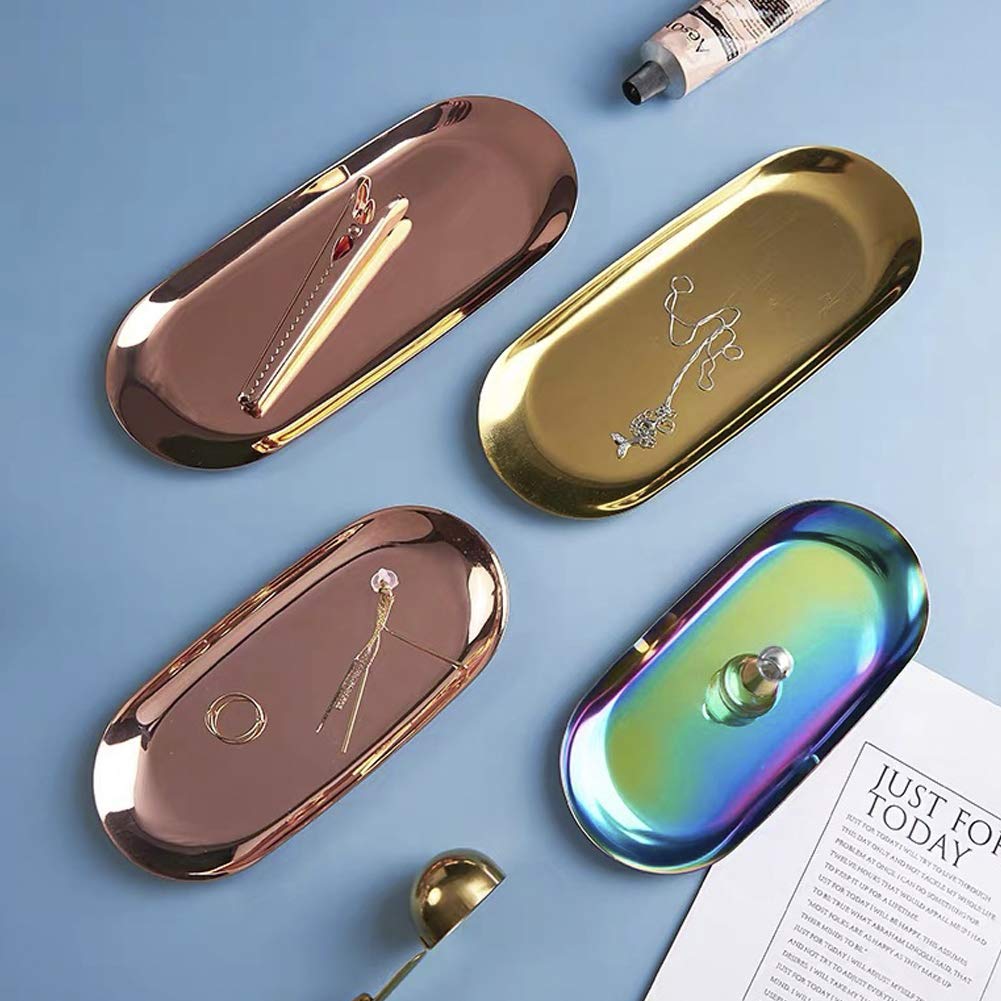 Lemonadeus Oval Tray - Rose Gold Jewelry Organizer, Cosmetic Dish & Fruit Serving Tray (8 Inch) | Perfect for Bathroom Vanity, Dining Table Decor & Earring Storage