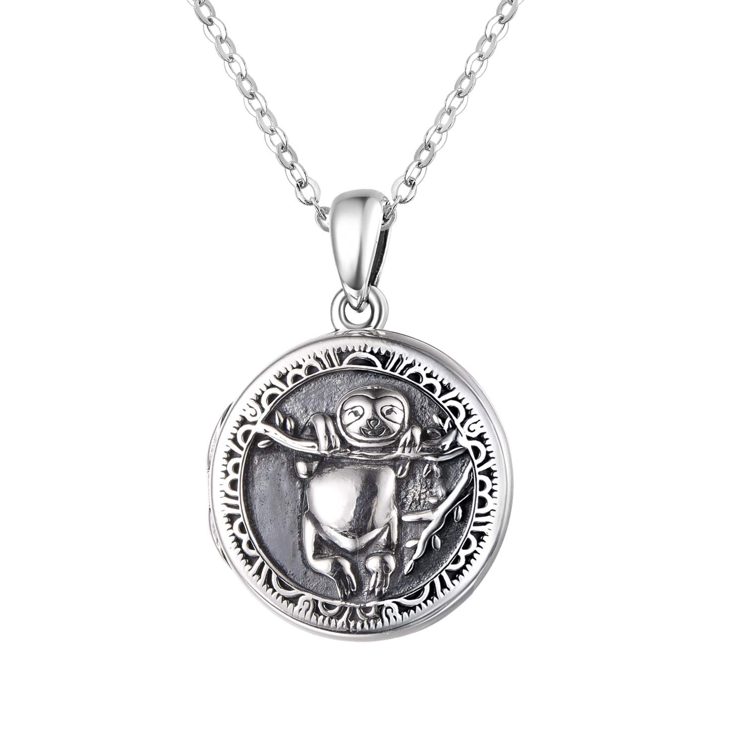 PRAYMOS Sterling Silver Sloth Locket Necklace for Women - Custom Photo Jewelry with Personalized Engraving | Perfect Gift for Mother's Day, Birthday & Anniversary