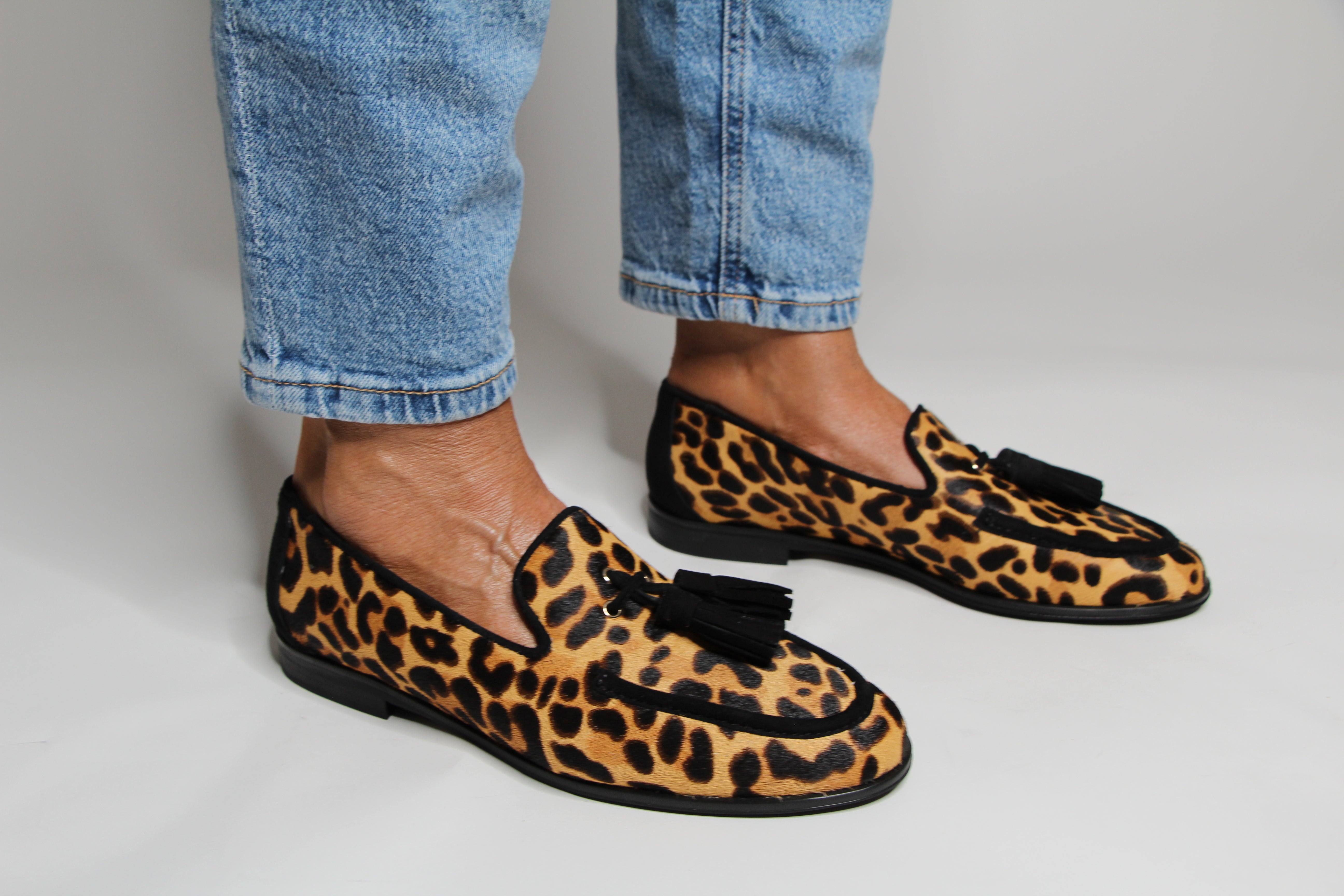 Pedro Miralles Women's Leopard Print Loafers with Tassel - Stylish Slip-On Shoes for Office, Casual Outfits & Travel