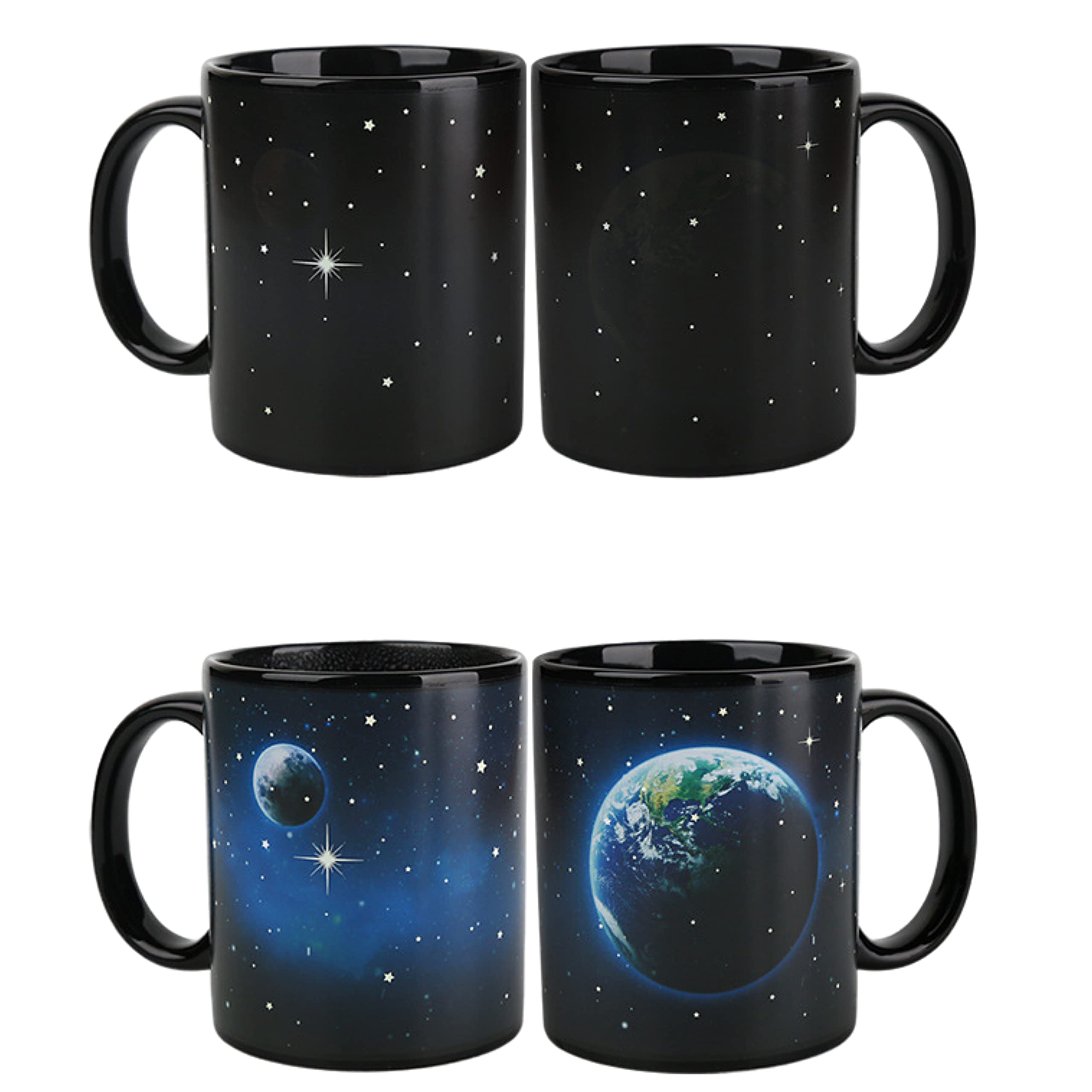 Heat Sensitive Color Changing Coffee Mug - 12oz Magic Ceramic Mug with Blue Earth & Moon Design - Funny Heat Reactive Cup for Coffee, Tea & Hot Drinks - Perfect for Gifts, Office Use & Home Decor