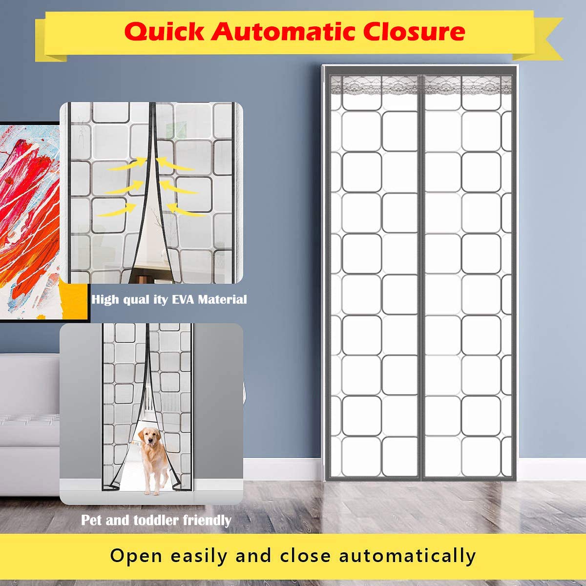 Magnetic Thermal Insulated Door Curtain 44x90 Inches - Windproof Waterproof Automatic Closing Patio Door Cover - Energy Saving Screen for AC & Heater Rooms - Perfect for Home, Kitchen & Office Spaces
