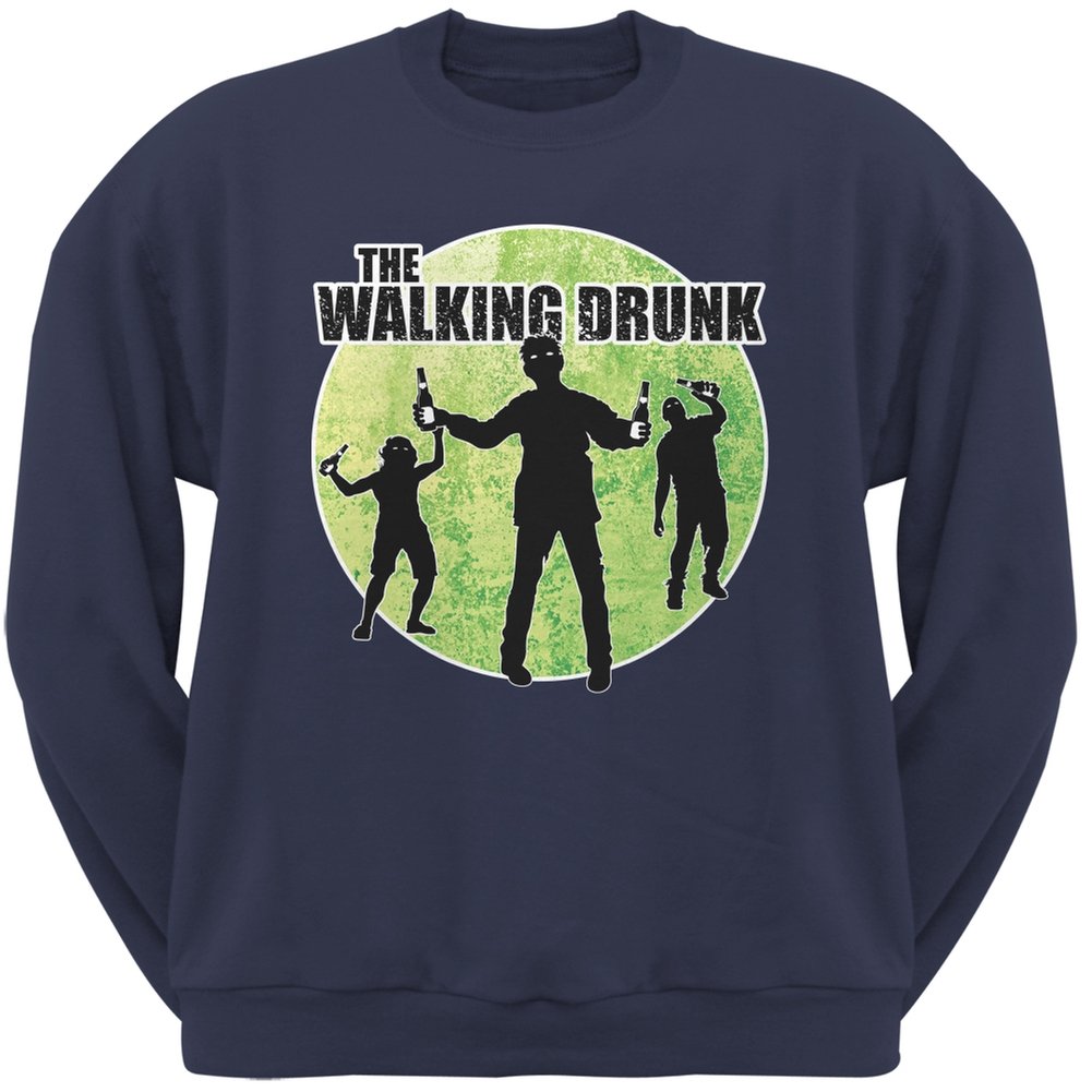 Old Glory St. Patrick's Day Navy Adult Sweatshirt - The Walking Drunk Graphic Pullover - Small Size - Perfect for Irish Pub Crawls & St. Paddy's Day Celebrations