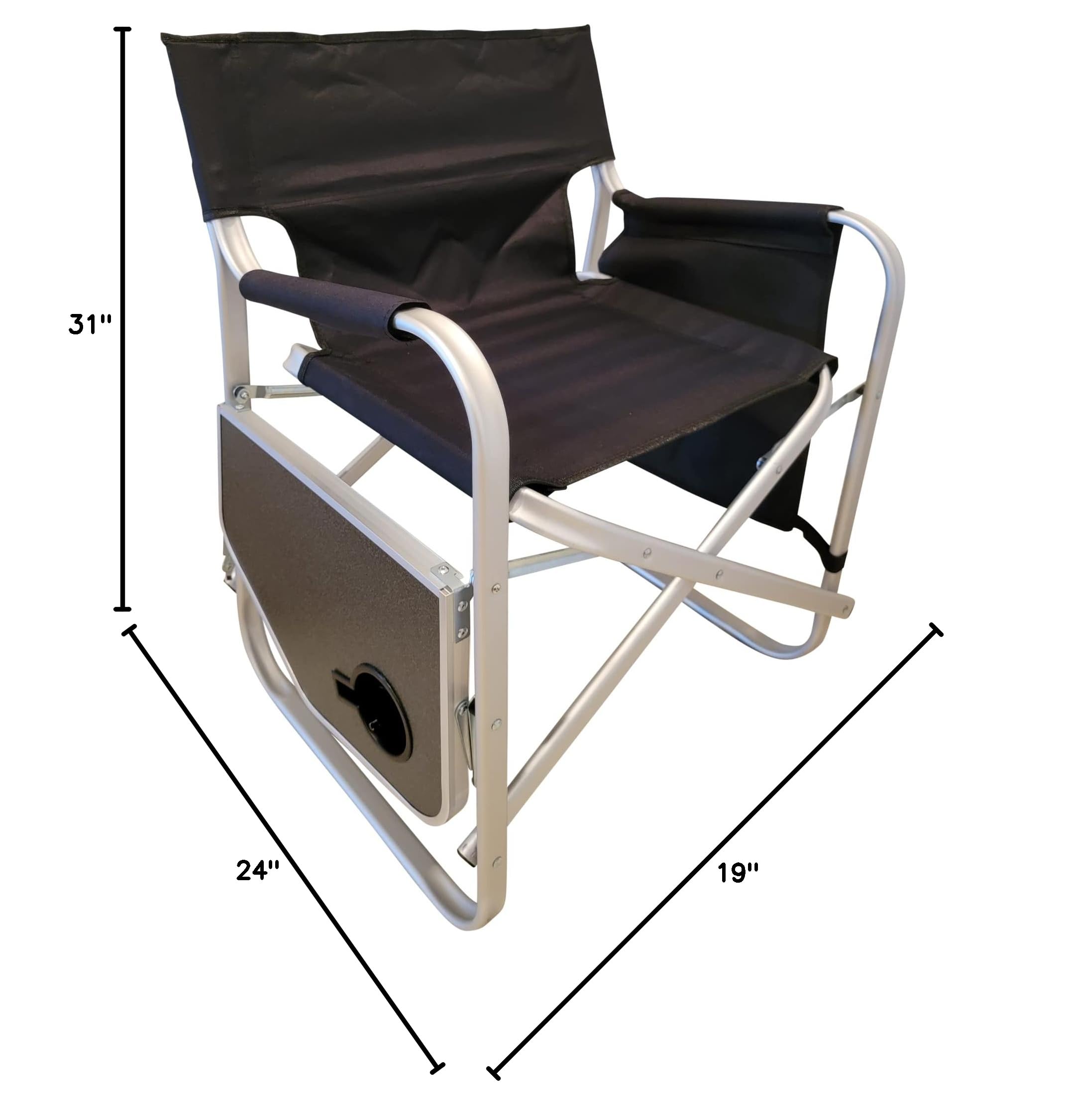 Folding Directors Chair with Side Table & Cup Holder - Heavy Duty XL Comfort Design for Outdoor, Camping, Beach & Home Use (Black)