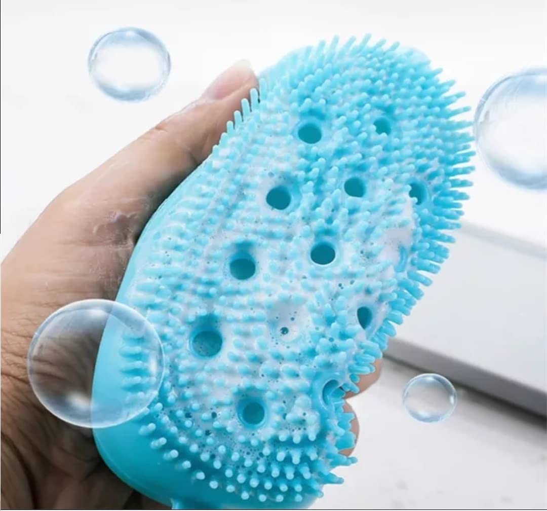 NAIDEV Silicone Double Sided Exfoliating Body Scrubber - Deep Cleaning Bath Brush for Women & Men - Massage & Exfoliate Skin - Creates Rich Bubbles - Perfect for Shower, Spa & Daily Skincare Routine (Blue)