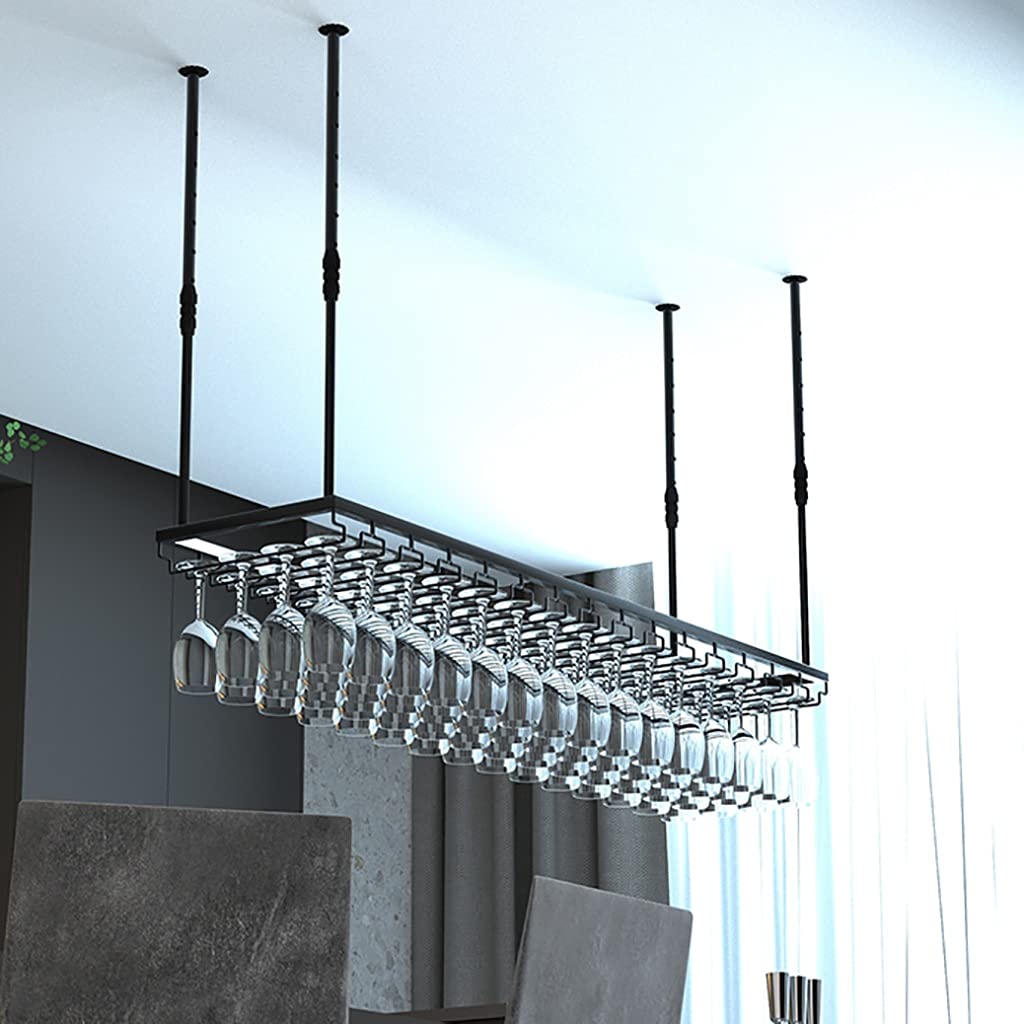 Wall Mounted Wine Glass Holder - FKRACK Hanging Wine Rack Shelf for Bar & Kitchen (Black, 35.4x13.8 Inches) - Space Saving Wine Glass Storage for Home Bars, Restaurants & Wine Cellars