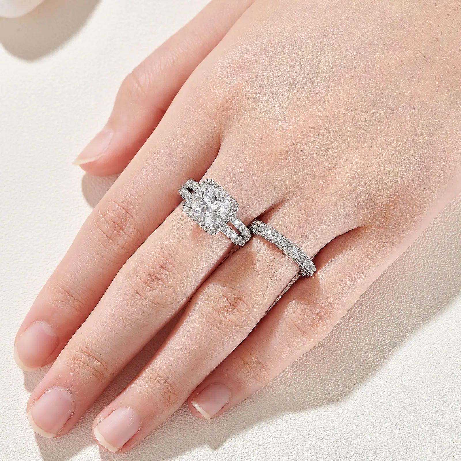 Vintage Wedding Rings for Women - 925 Sterling Silver Bridal Set with 4Ct Princess Cut 5A Cubic Zirconia - Elegant Fine Jewelry for Engagement, Anniversary & Special Occasions