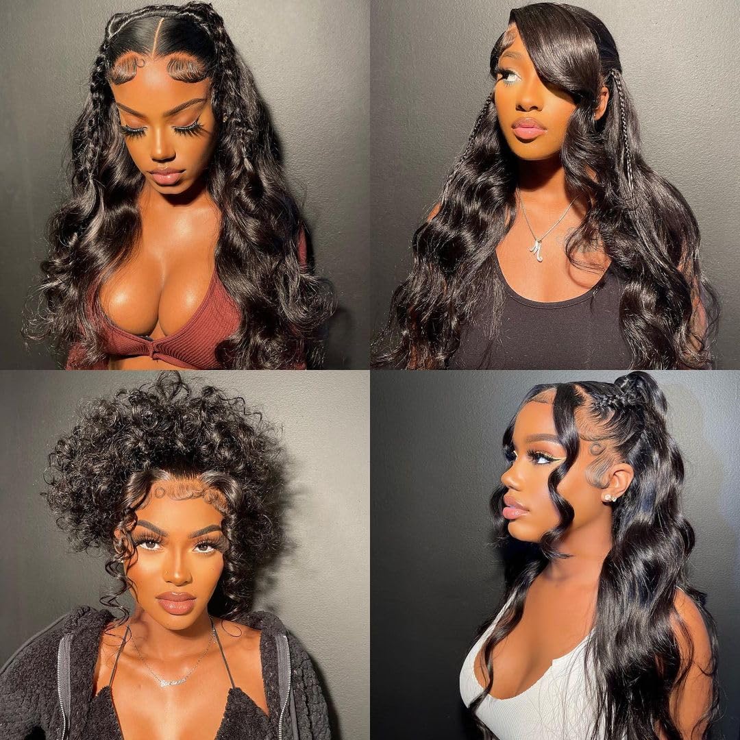 13x6 HD Lace Front Human Hair Wigs 200% Density Body Wave Pre-Plucked with Baby Hair - Glueless Natural Black Wig for Women (28 Inch) | Perfect for Daily Wear, Cosplay & Special Occasions