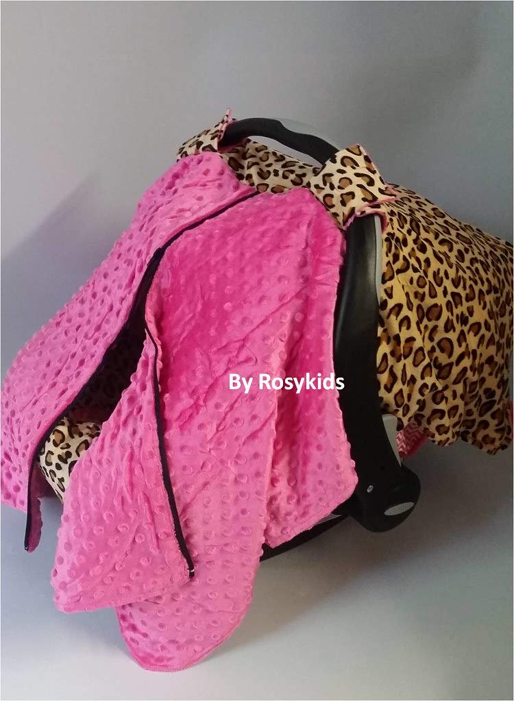Rosy Kids Infant Car Seat Canopy Cover - Windproof & UV Protection Baby Car Seat Sunshade - Universal Fit for Boys & Girls - Hot Pink Cheetah Print - Perfect for Strollers, Shopping, and Outdoor Adventures