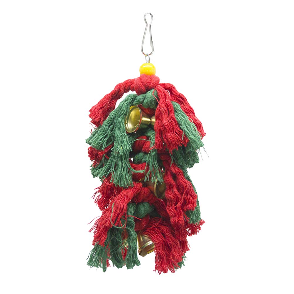 Balacoo Christmas Parrot Chew Toy - Durable Cotton Rope Knot Pulling & Shredding Toy with Swing for Parrots - Perfect for Playtime, Training, and Cage Enrichment