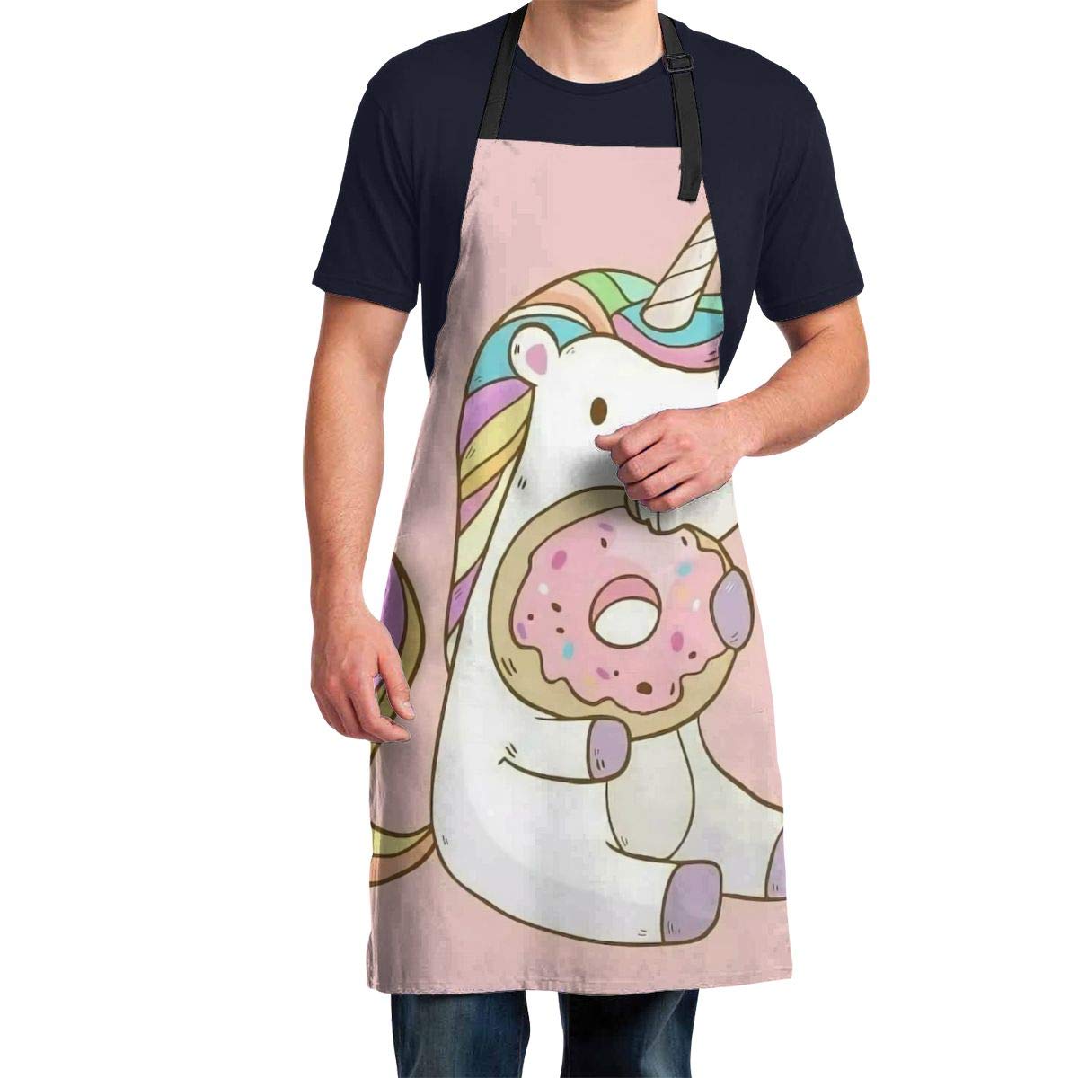 Rainbow Pink Unicorn with Donut Bib Apron for Women - Adjustable Water-Resistant Kitchen Apron with Extra Long Ties - Perfect for Cooking, Grilling, Baking & Arts & Crafts