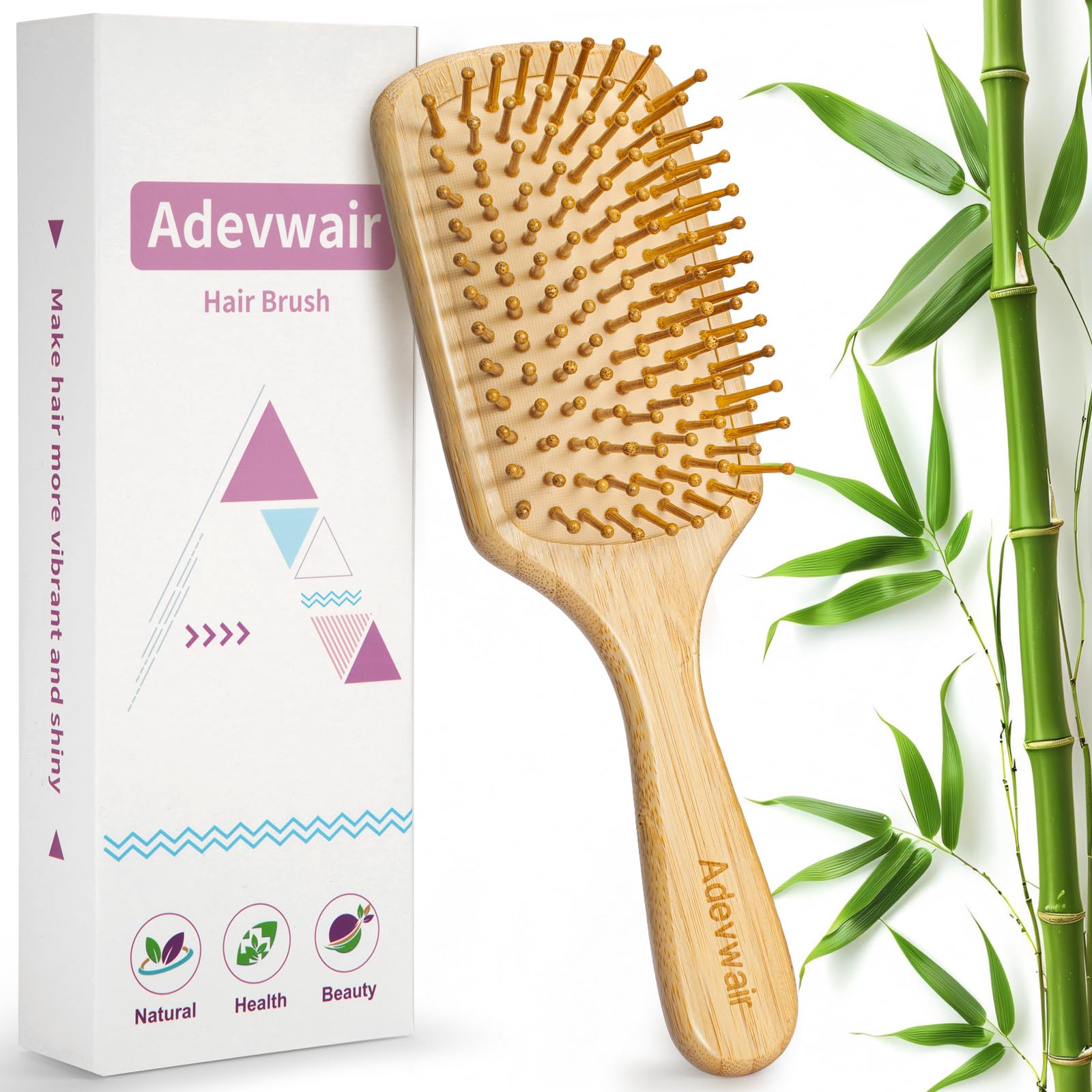Bamboo Wood Paddle Hair Brush for Women & Men - Scalp Massager to Stimulate Hair Growth | Detangling & Styling for All Hair Types | Perfect for Daily Use, Travel & Salon Styling