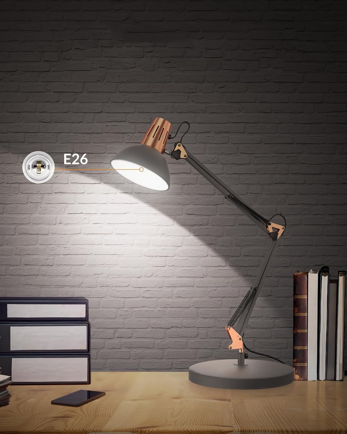 Adjustable Metal Gooseneck Desk Lamp with On/Off Switch - Swing Arm Clip-on Reading Light for Bedroom, Study & Office - Perfect for Late-Night Reading, Home Office Work & Dorm Room Study (Sandy Black)
