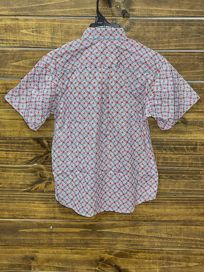 Panhandle C1D3174 Kids Poplin Print Button Down Shirt - Scarlet Red Casual Dress Shirt for Boys & Girls - Perfect for School, Parties & Family Photos