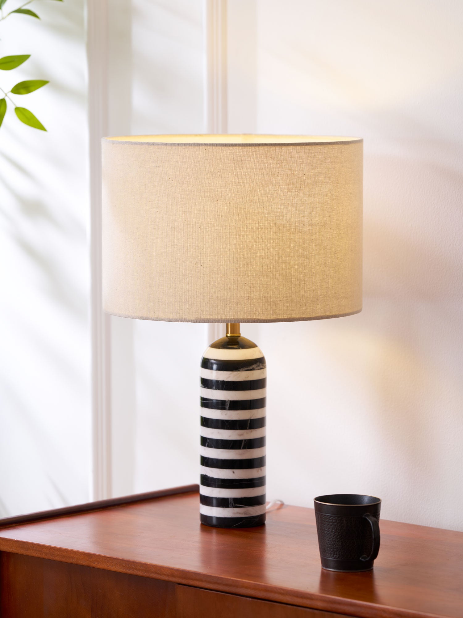 Elegant Tuxedo Marble Table Lamp - Modern Home & Office Decor Lighting for Bedroom, Living Room, Study - Dimmable LED Desk Lamp with USB Port