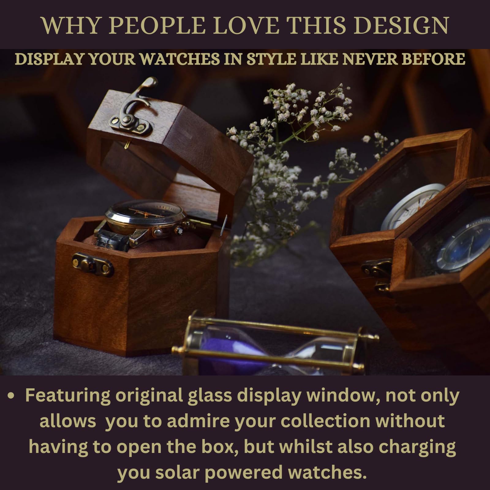 Premium Single Slot Watch Box for Men - Dark Rosewood Watch Display Case with Glass Lid | Luxury Watch Organizer & Travel Storage | Valentine's Gift for Him, Business & Home Decor Use