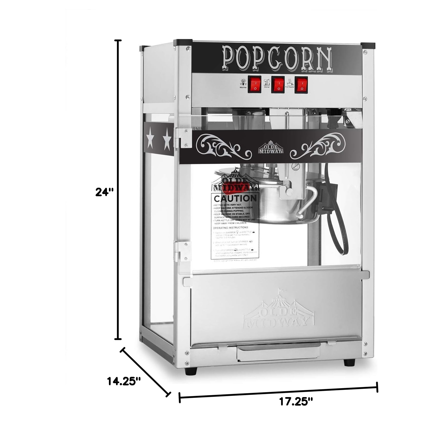 Olde Midway Commercial Popcorn Machine - 8-Ounce Stainless Steel Kettle - Professional Popcorn Popper for Movie Theaters, Carnivals & Home Theater Snacks - Black