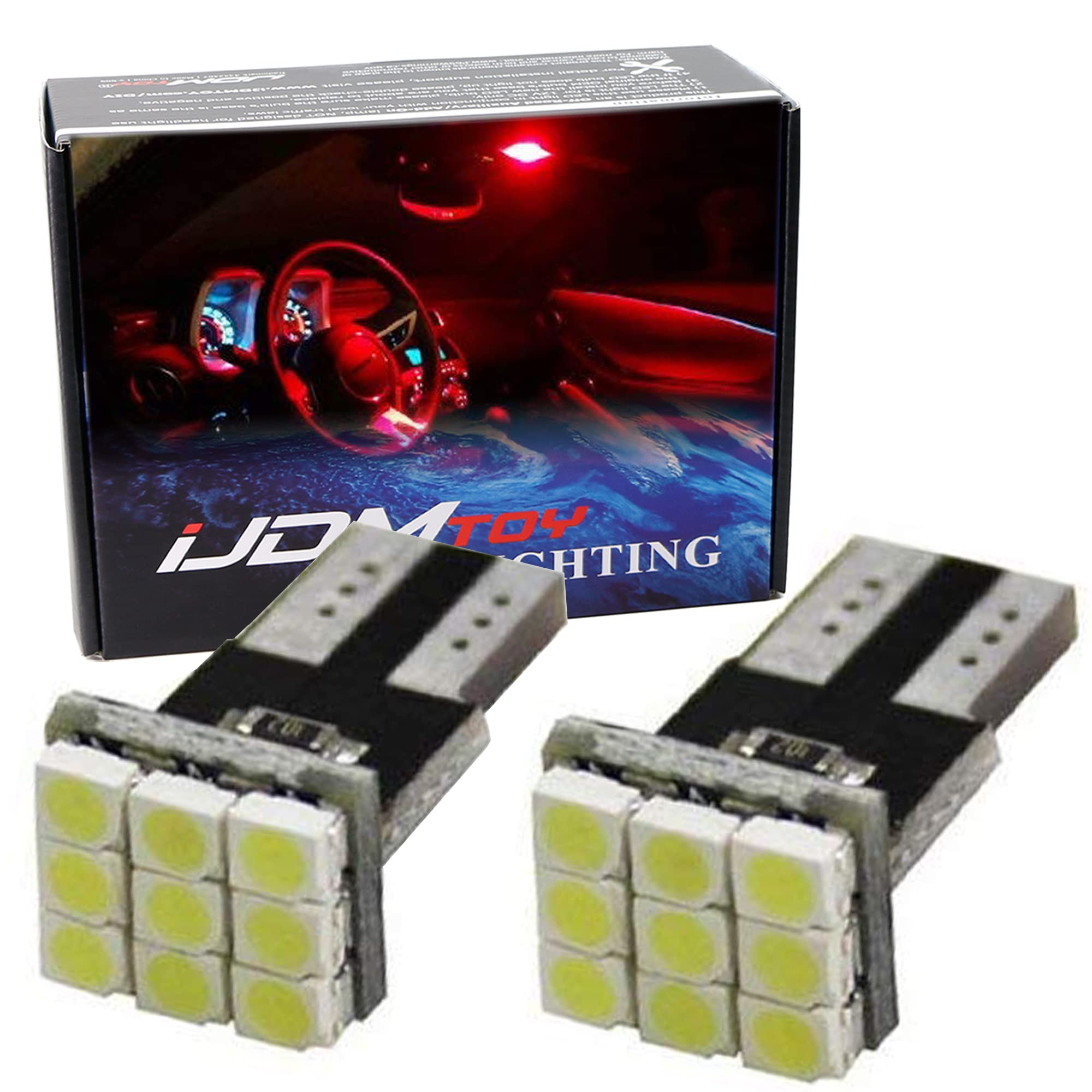 iJDMTOY 9-SMD LED Bulbs 168 194 2825 W5W T10 - Super Bright Red Replacement Bulbs for Car License Plate Lights, Parking Lights, Side Door Lights & Interior Lights | Perfect for Night Driving, Car Customization & Interior Lighting Upgrade