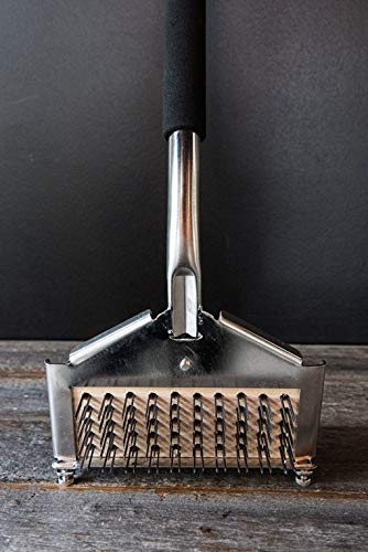 Smart Grill Brush - Safe BBQ Grill Cleaning Tool with 31'' Black Powder Coated Handle & Heat Resistant Grips - Commercial Grade Scraper with Flat Wire Head - Perfect for Outdoor Cooking, Backyard BBQs, and Camping
