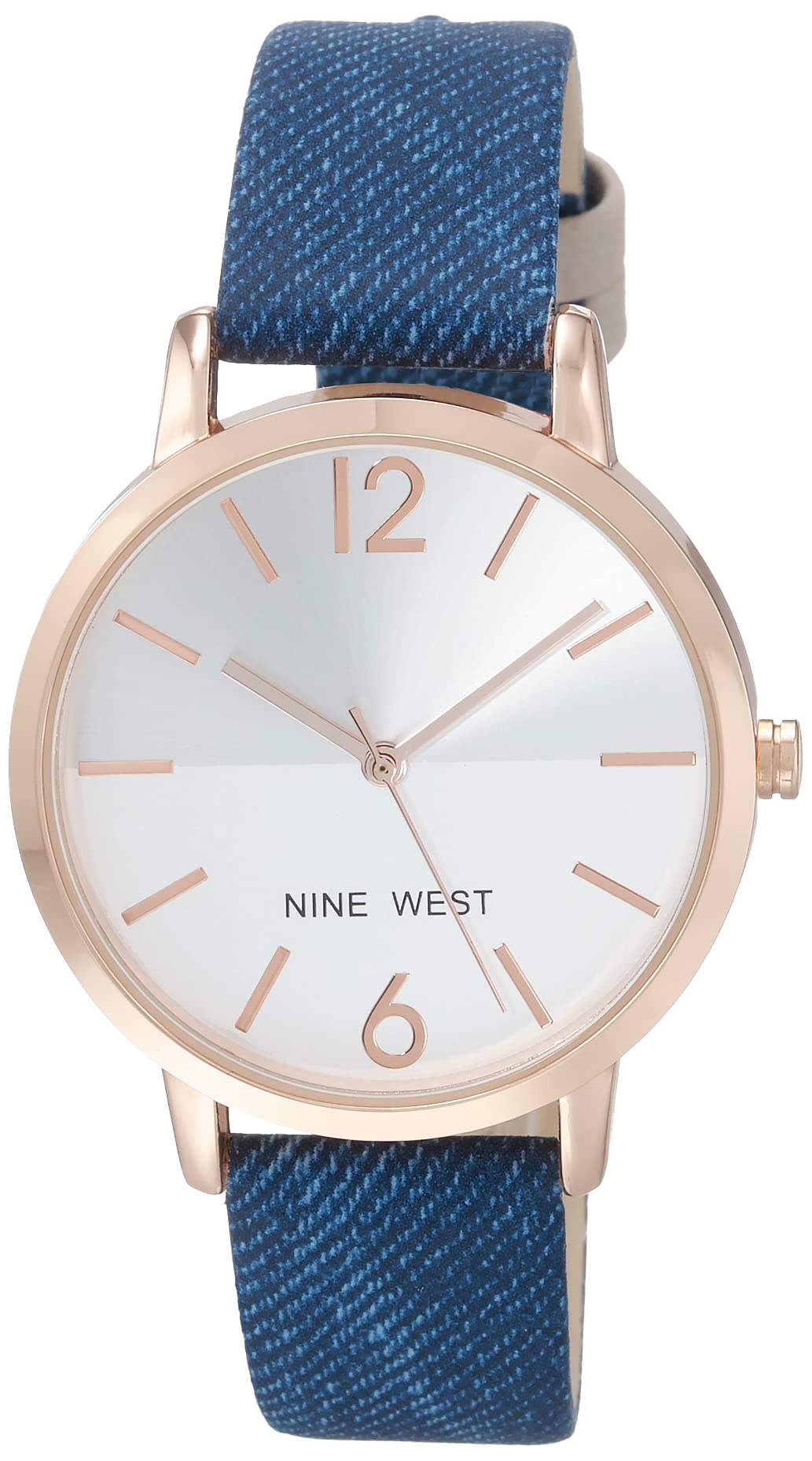 Nine West Women's Rose Gold-Tone & Denim Blue Strap Watch NW/2602RGDM - Stylish Casual & Office Wear Accessory for Everyday Use