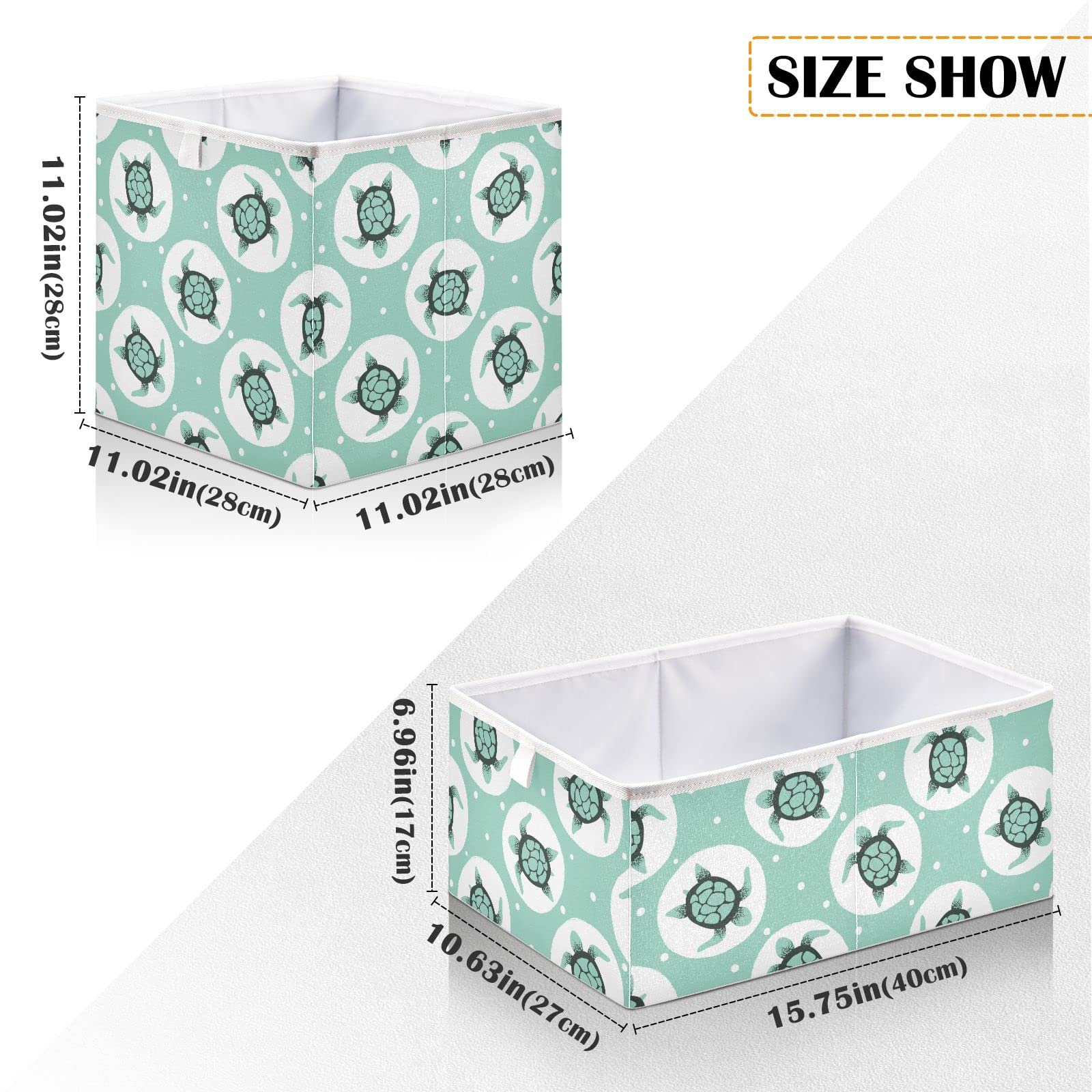 Ollabaky Cute Sea Turtle Foldable Storage Cube Bin - Canvas Cloth Organizer Box with Handle for Closet, Nursery, Shelves & Toy Storage - Perfect for Kids' Room, Playroom & Home Organization