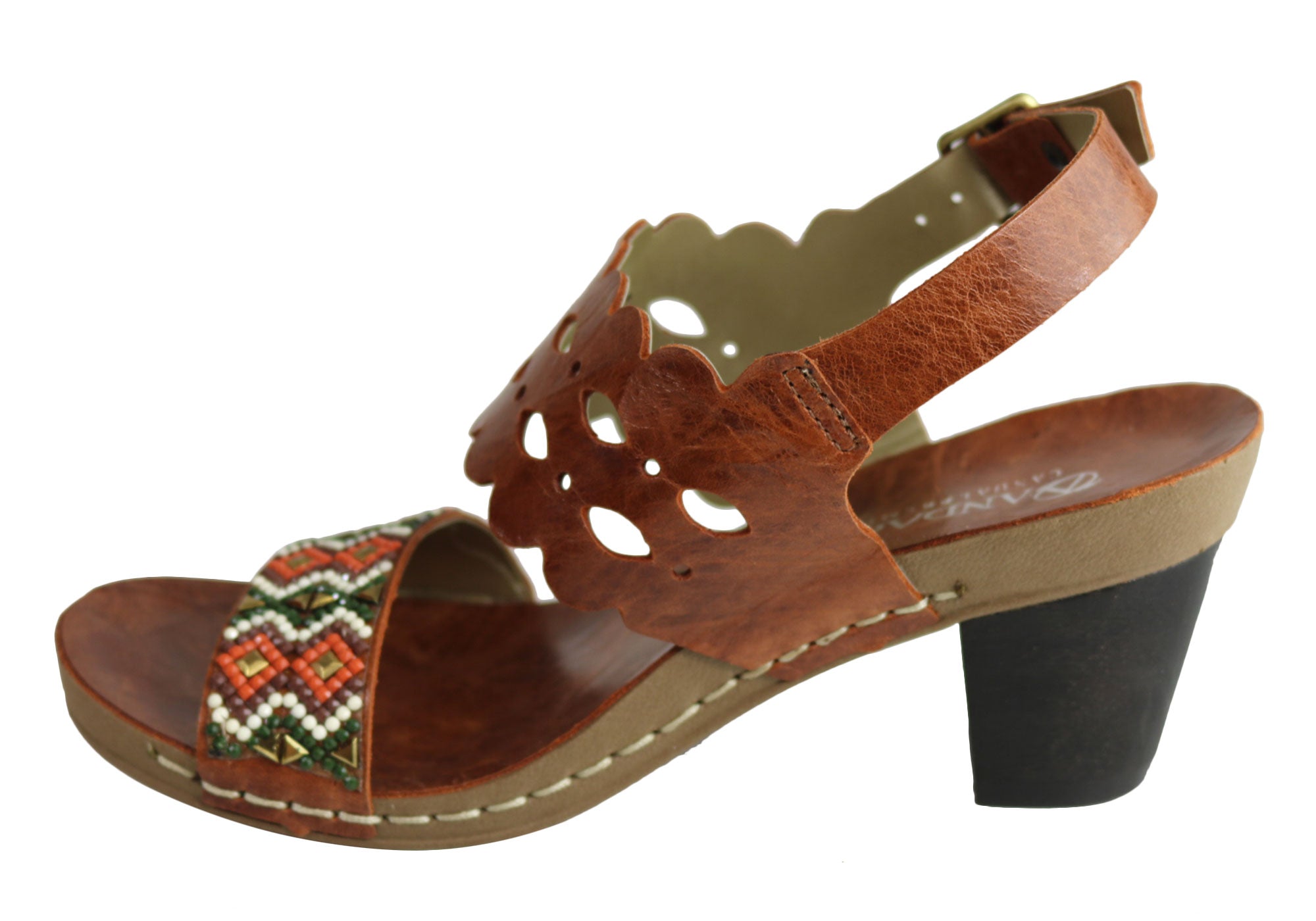 Andacco Women's Comfortable Leather Mid Heel Sandals - Handmade in Brazil - Perfect for Summer Outings, Beach Vacations & Casual Wear