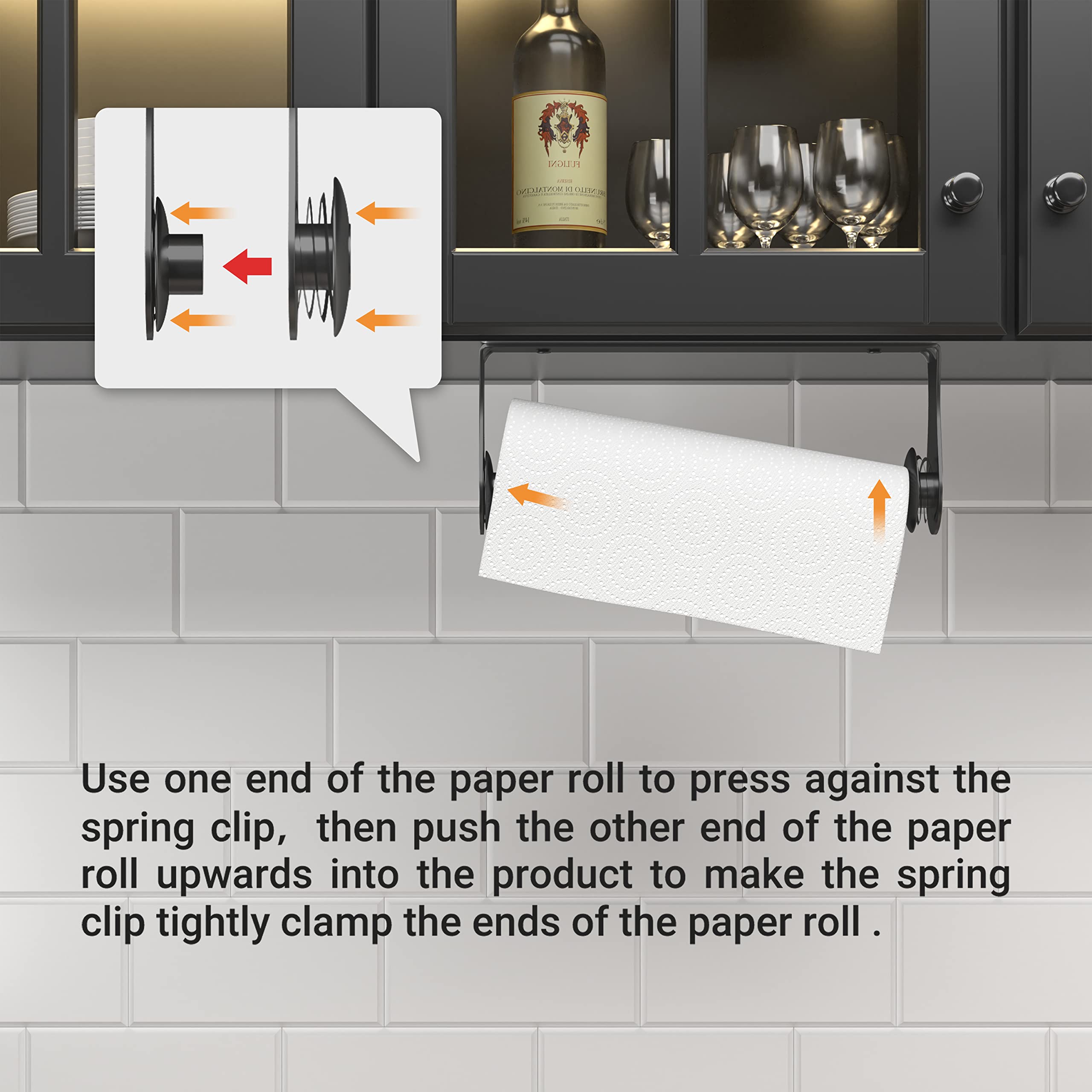 Stainless Steel Paper Towel Holder Under Cabinet - Wall Mount Magnetic Paper Roll Holder with One-Handed Tear & Ratchet Mechanism for Kitchen, Bathroom, Farmhouse - Black Home Decor Essentials (Perfect for Easy Access While Cooking & Cleaning)