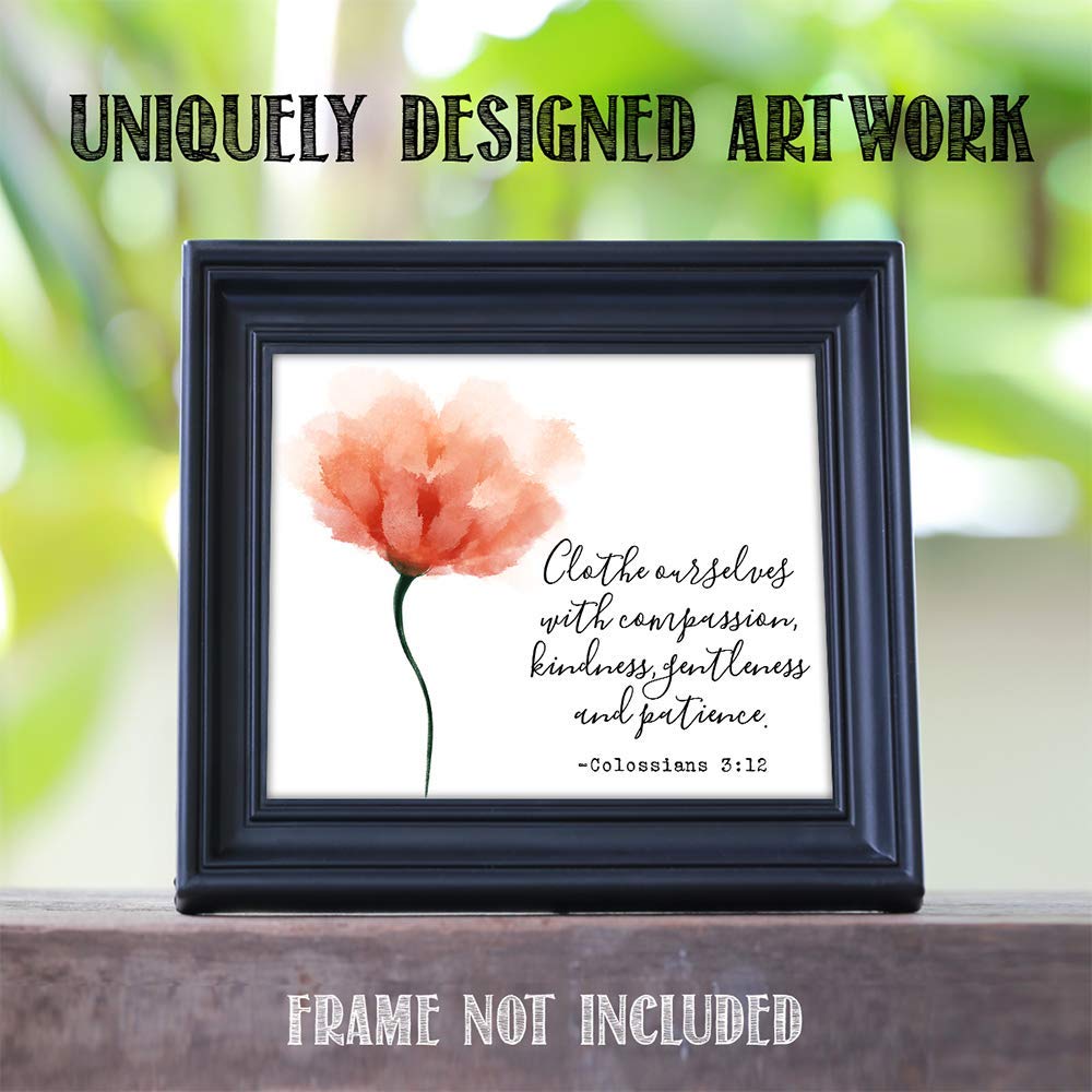 TJ Originals Christian Bible Verse Wall Art - Colossians 3:12 Inspirational Scripture Print 11x14, Compassion Quote Home Decor, Religious Gift for Women, Family & Friends (Flower Pastel) | Perfect for Living Room, Bedroom, Church & Office Decor