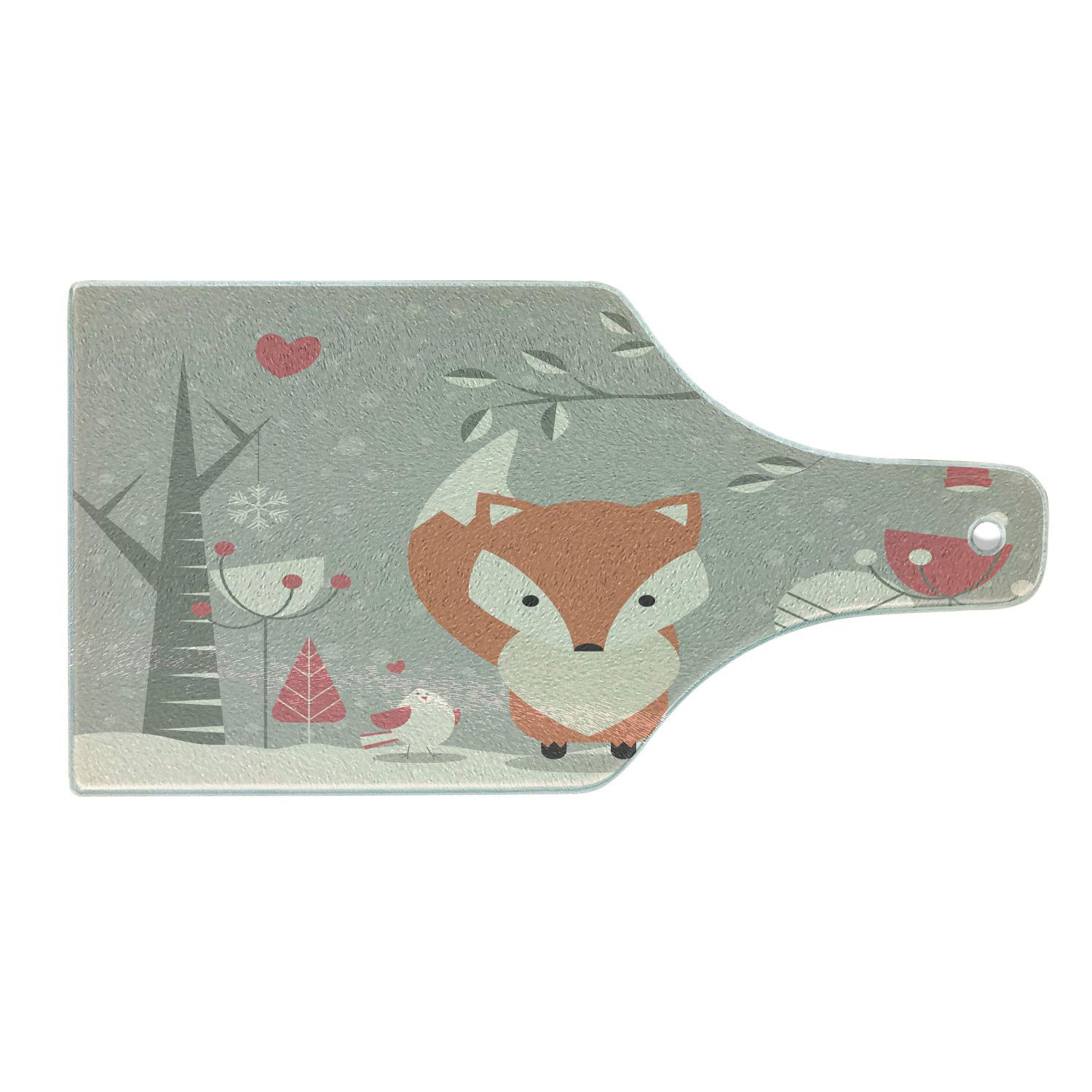 Ambesonne Forest Friends Tempered Glass Cutting Board - Winter Fox & Botanical Design, Wine Bottle Shape, Dust Salmon - Perfect for Serving Charcuterie, Cheese & Wine Pairings, Holiday Entertaining & Kitchen Decor